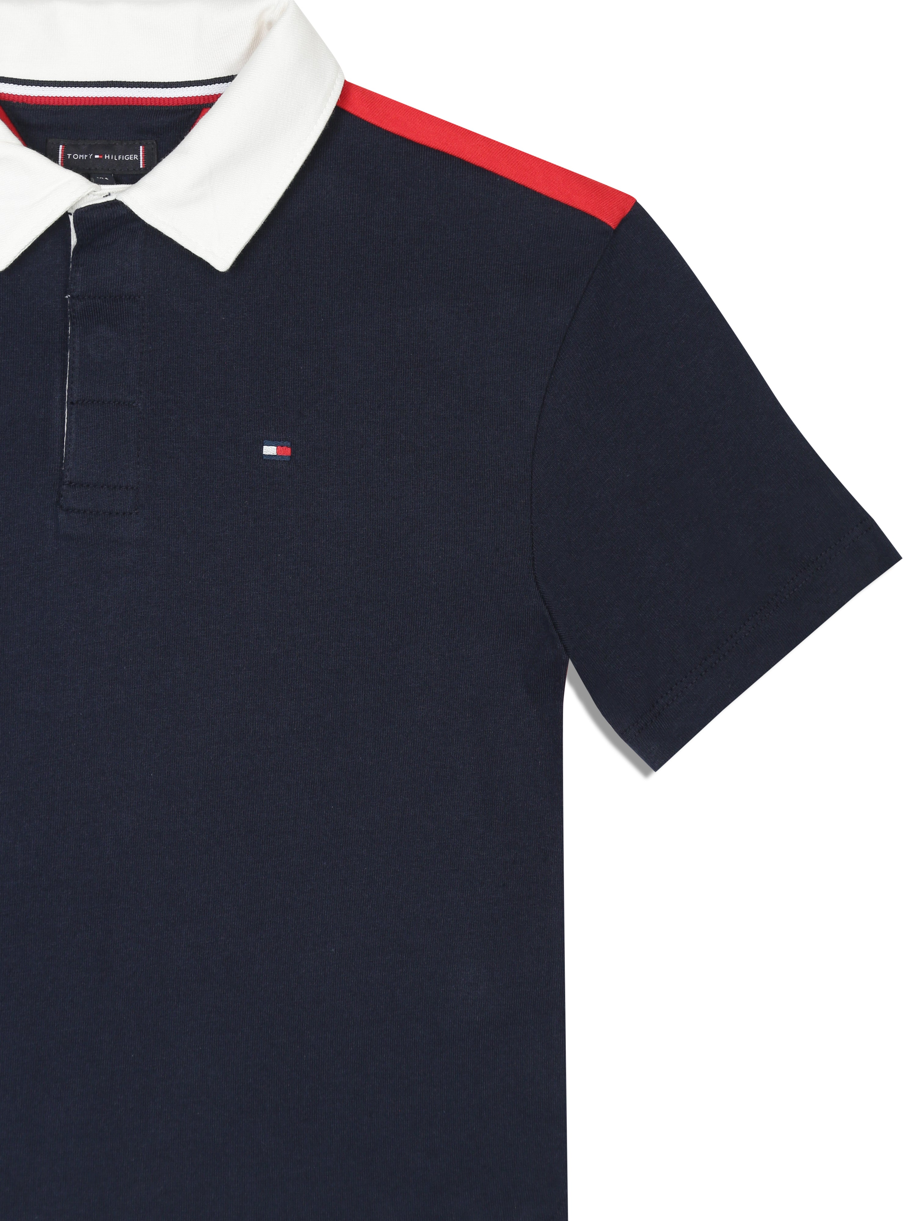 Boys Navy Colorblock Cotton Polo Knit Top