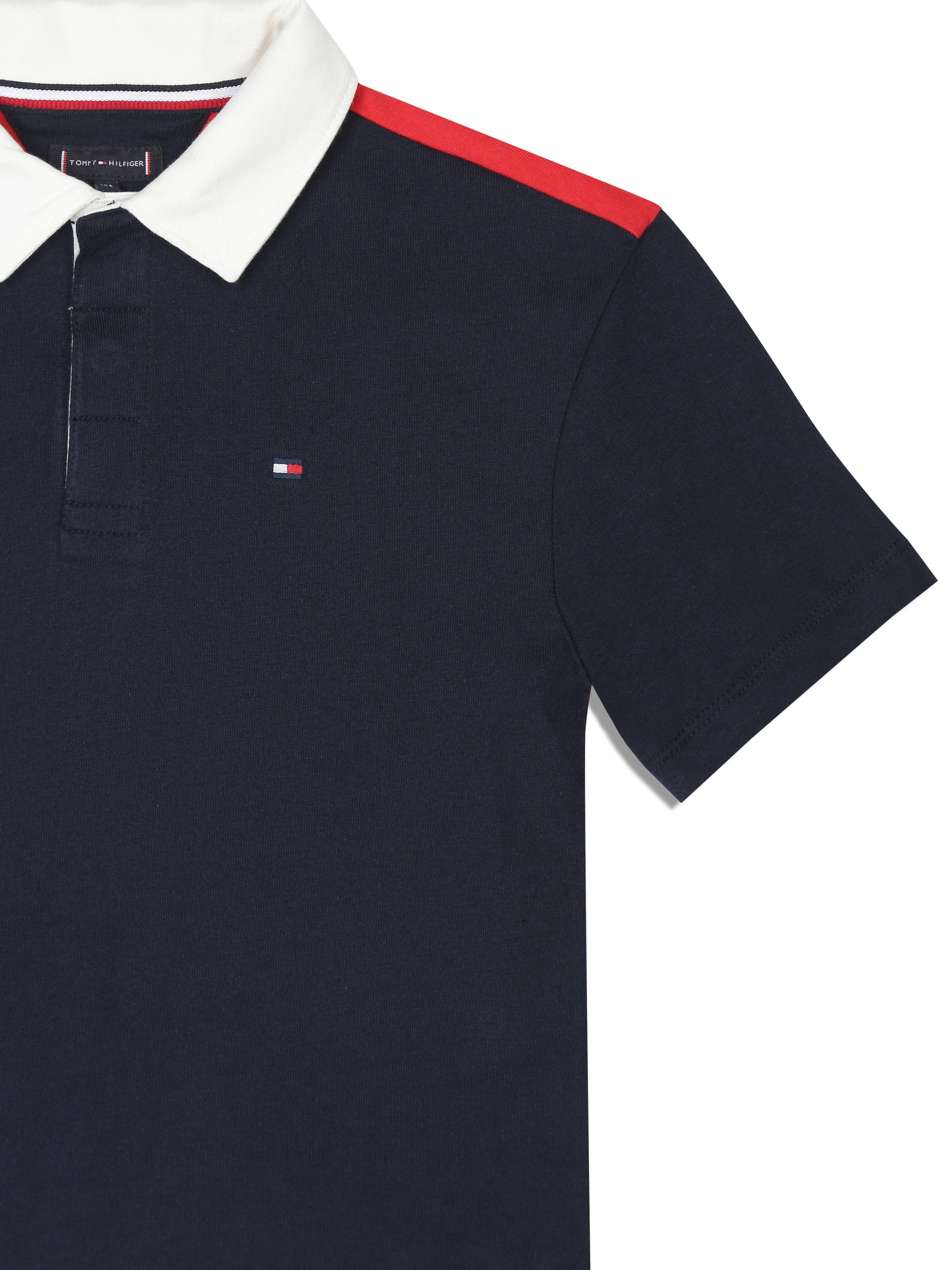 Boys Navy Colorblock Polo Collar Knit T-Shirt