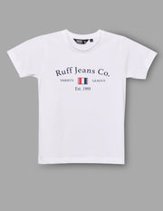 Boys White Cotton Stretch Graphic Crew Neck T-Shirt