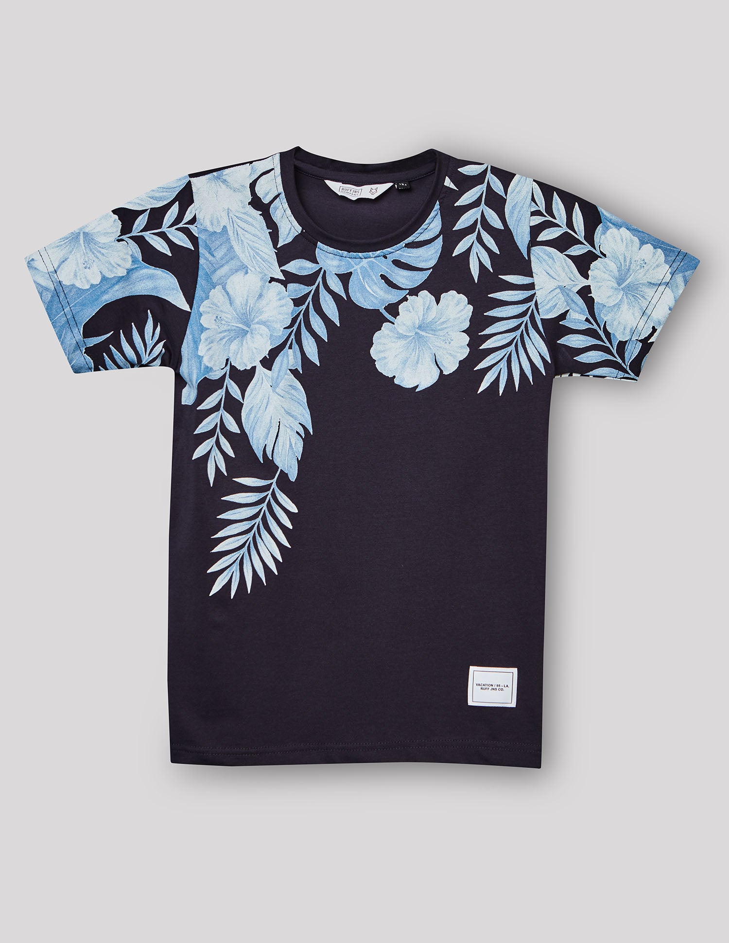 Boys Navy Cotton Stretch Printed Crew Neck T-Shirt
