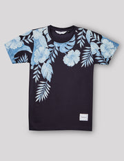 Boys Navy Cotton Stretch Printed Crew Neck T-Shirt