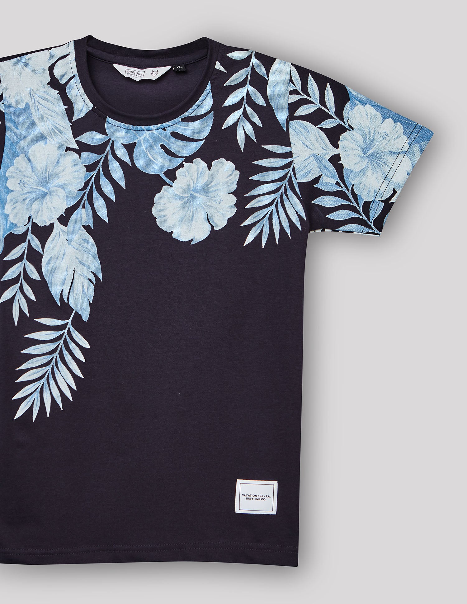 Boys Navy Cotton Stretch Printed Crew Neck T-Shirt