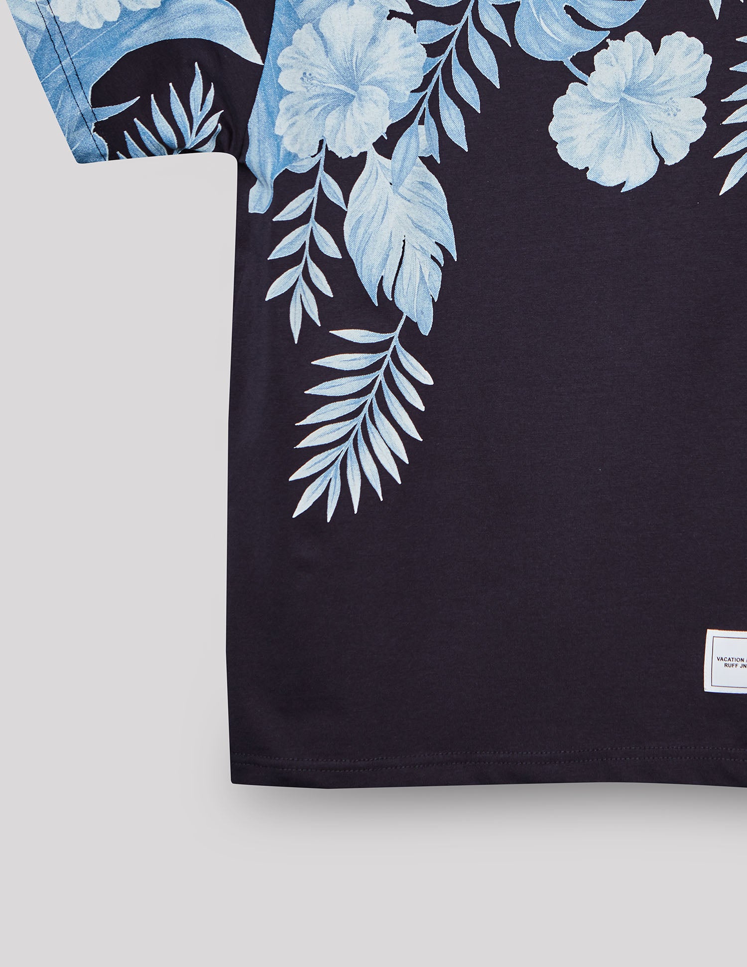 Boys Navy Cotton Stretch Printed Crew Neck T-Shirt