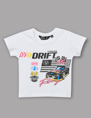 Boys White Cotton Stretch Crew Neck Smart Fashion T-Shirt