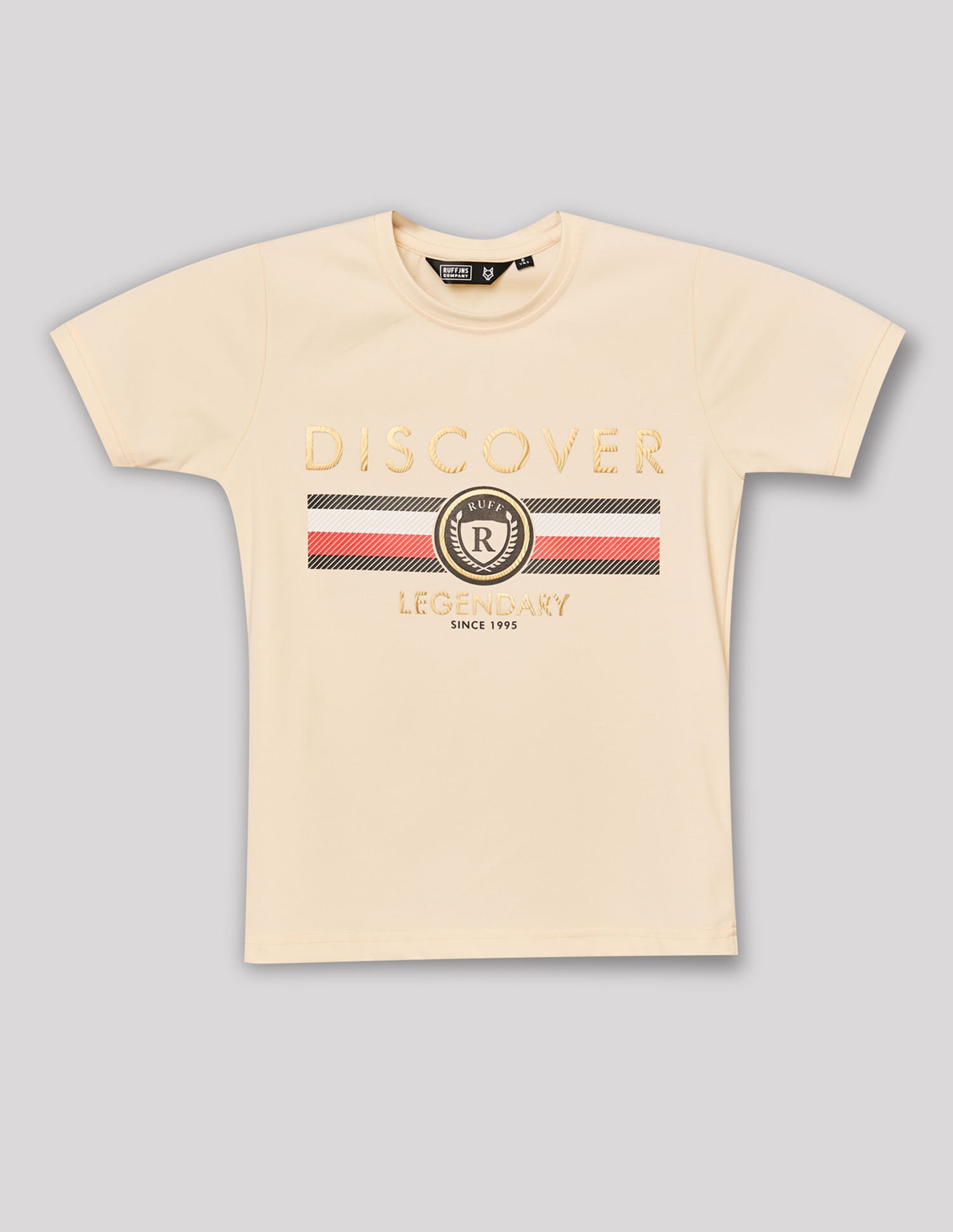 Boys Cream Stretch Crew Neck Fashion T-Shirt