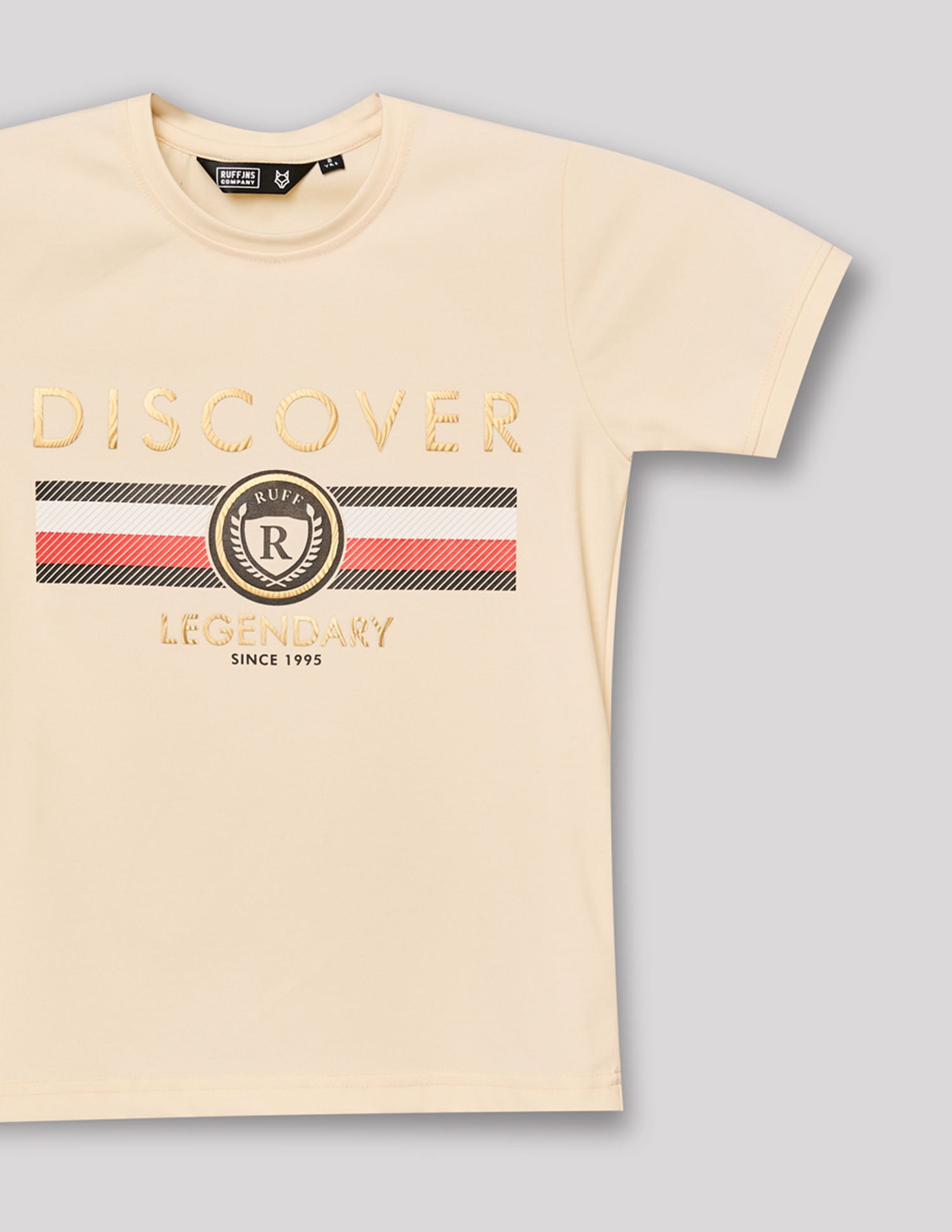 Boys Cream Stretch Crew Neck Fashion T-Shirt