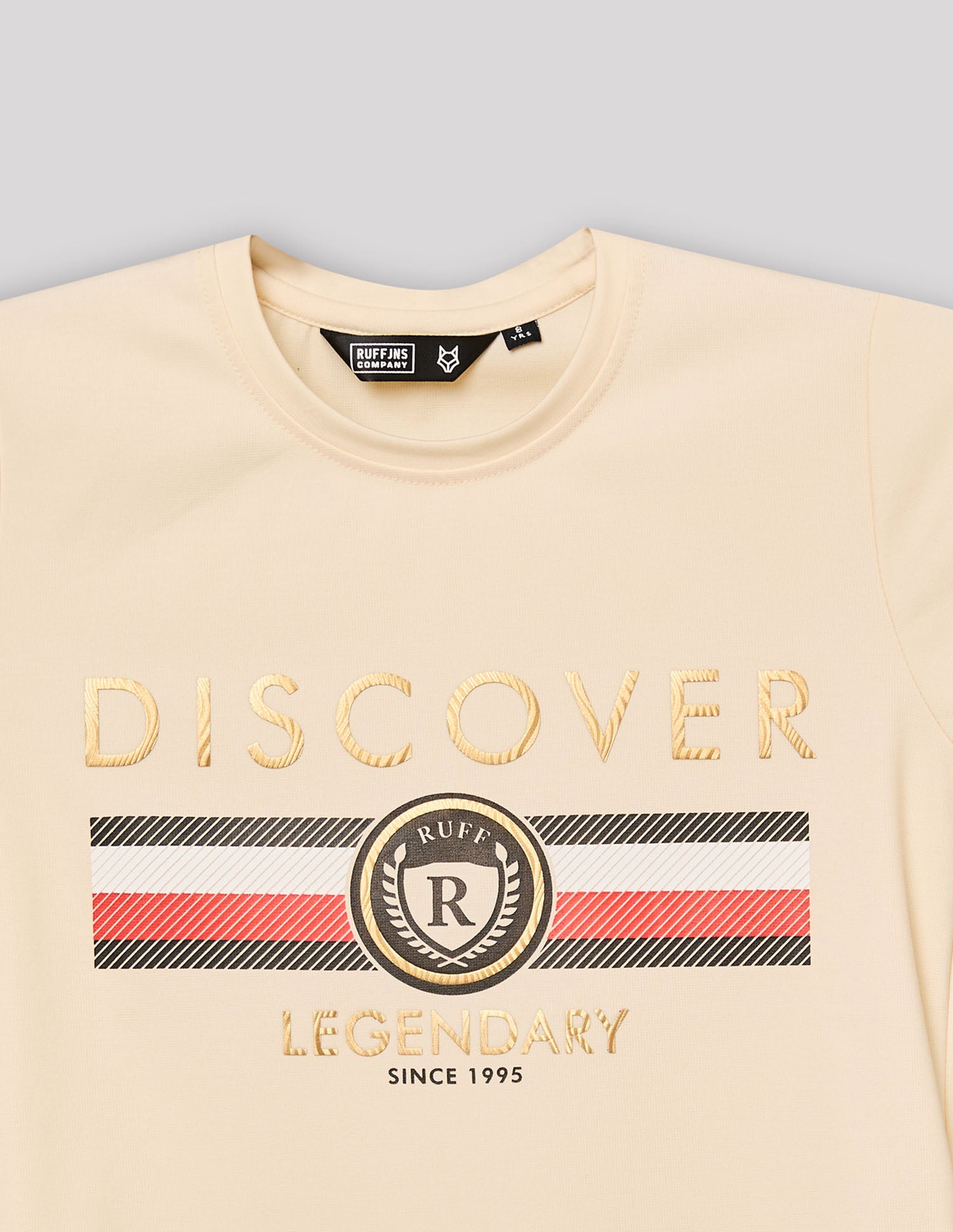 Boys Cream Stretch Crew Neck Fashion T-Shirt