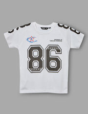 Boys White Cotton Stretch Crew Neck Fashion T-Shirt