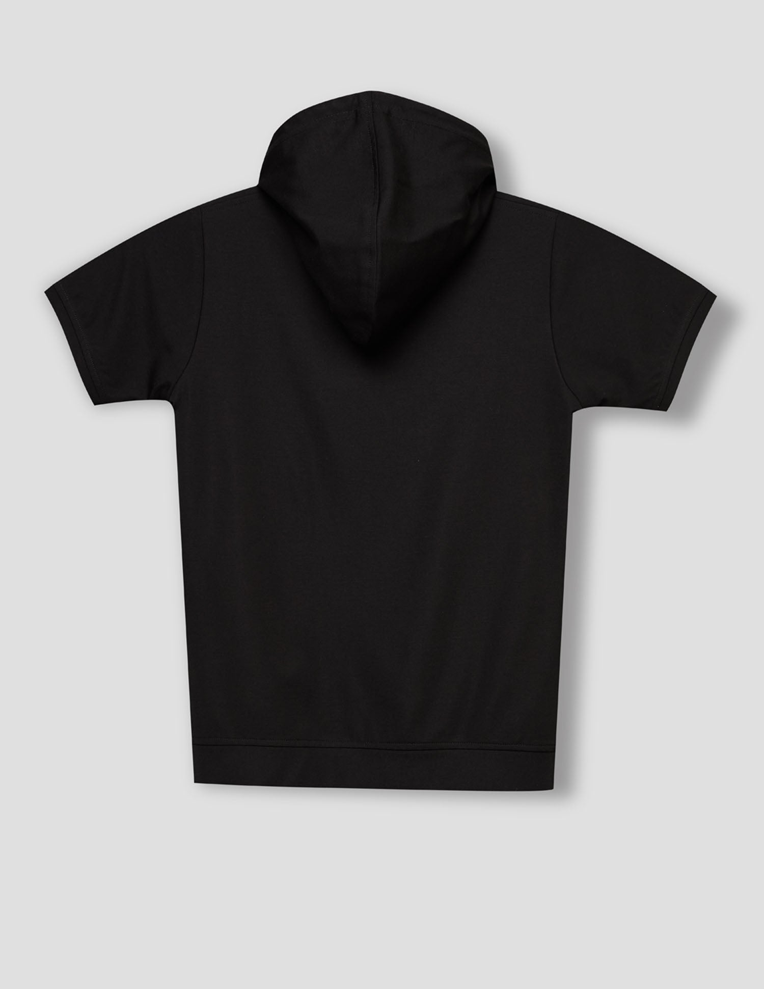 Boys Black Stretch Hooded Half Sleeve T-Shirt