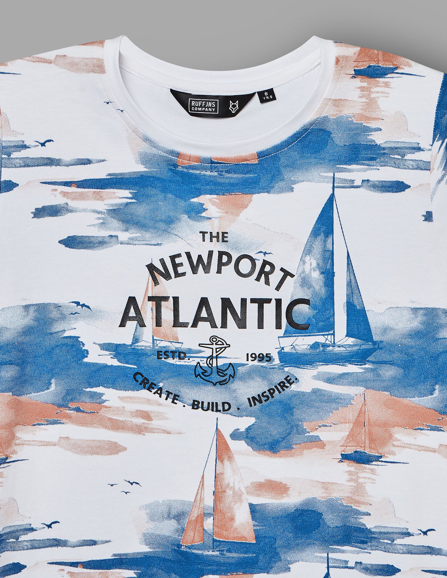 Boys Blue Cotton Stretch Printed Crew Neck T-Shirt