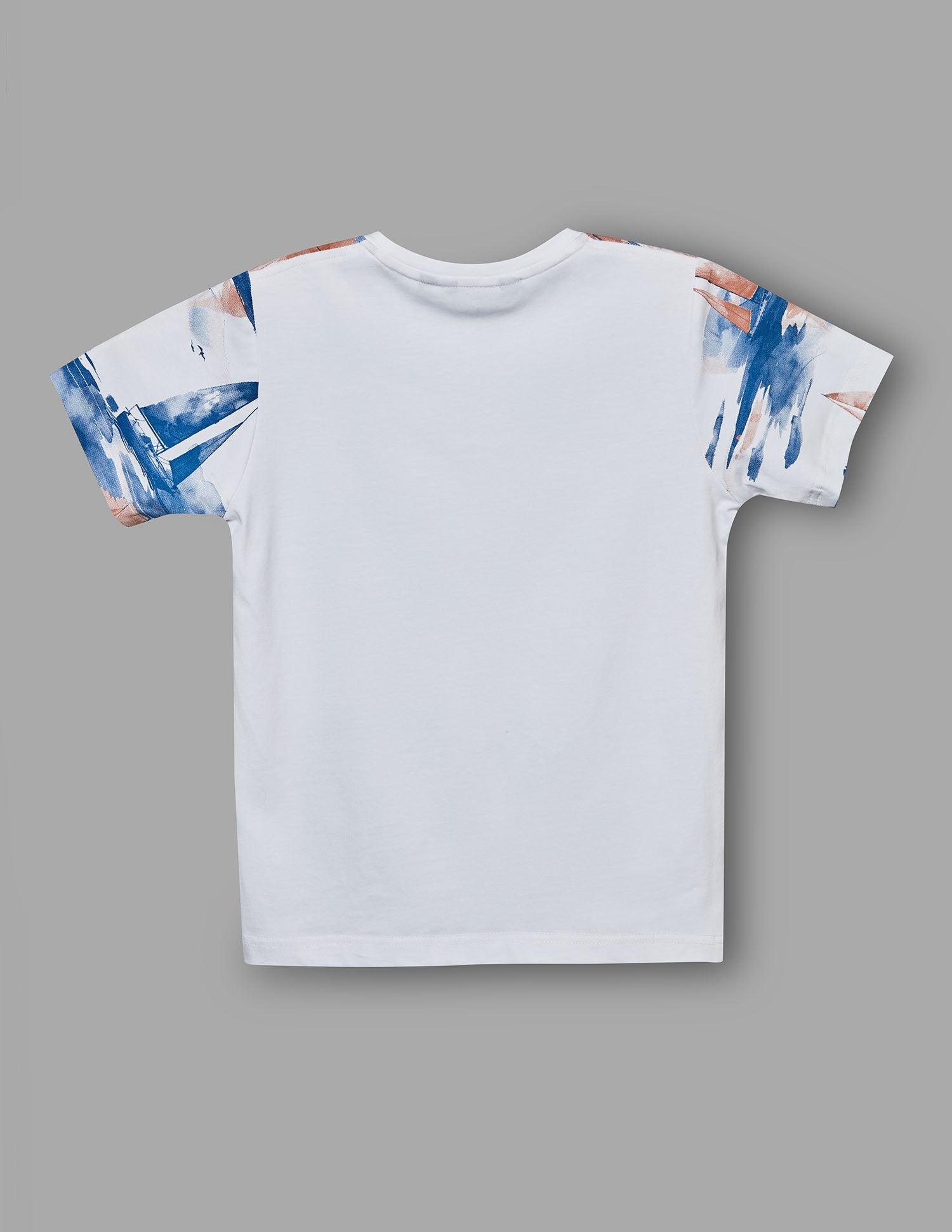 Boys Blue Cotton Stretch Printed Crew Neck T-Shirt