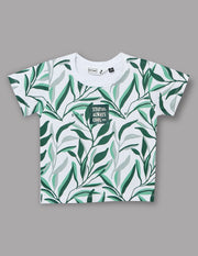 Boys Green Cotton Stretch Printed Crew Neck T-Shirt