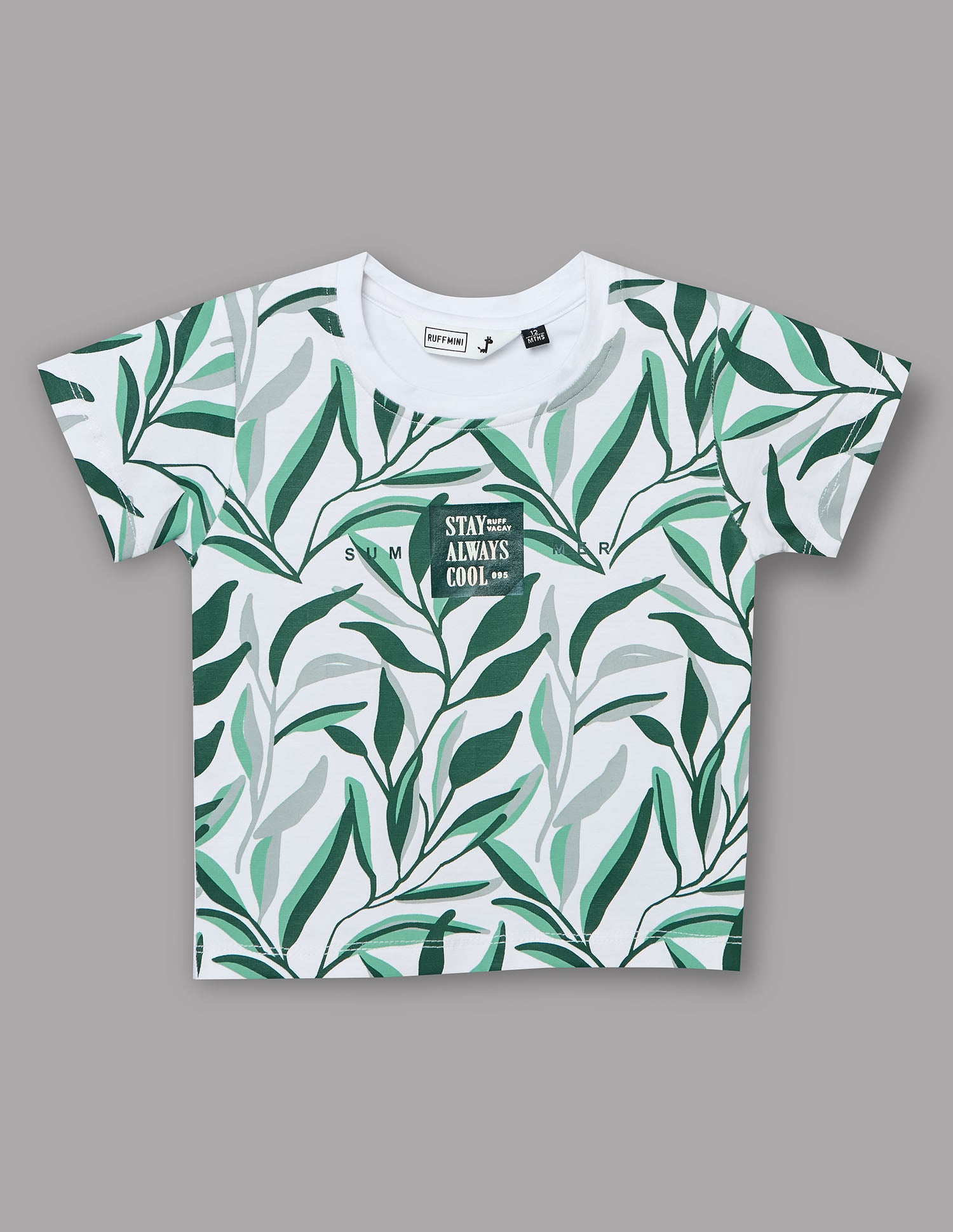 Boys Green Cotton Stretch Printed Crew Neck T-Shirt