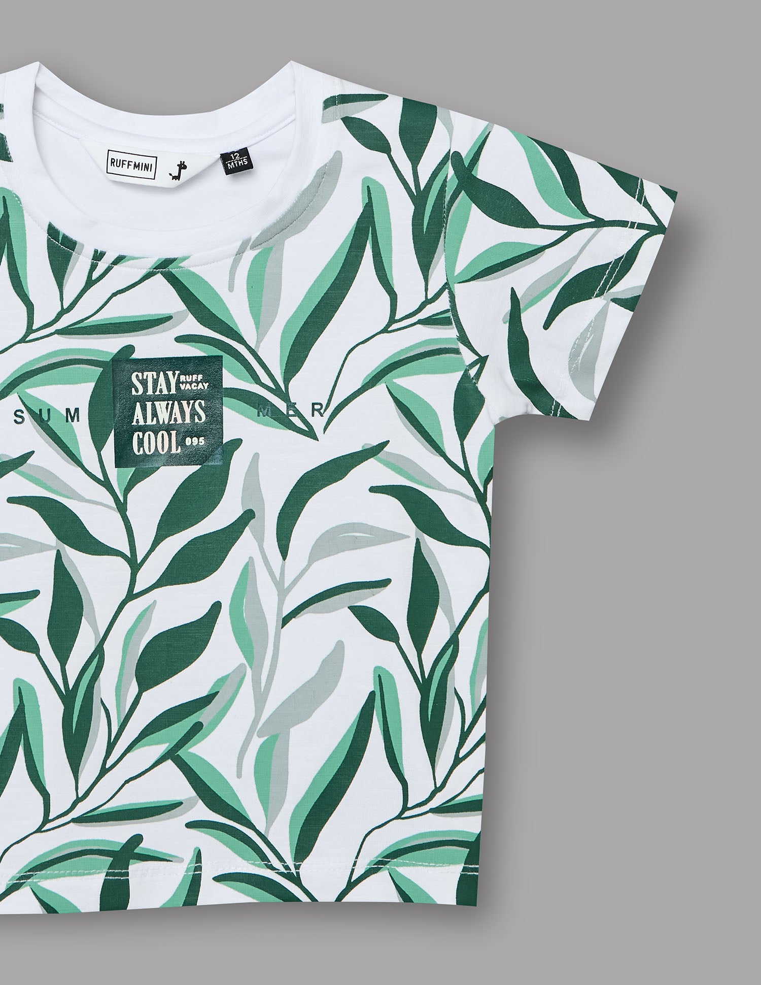 Boys Green Cotton Stretch Printed Crew Neck T-Shirt