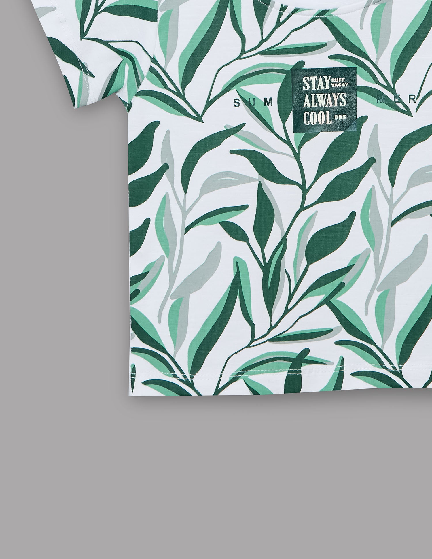 Boys Green Cotton Stretch Printed Crew Neck T-Shirt