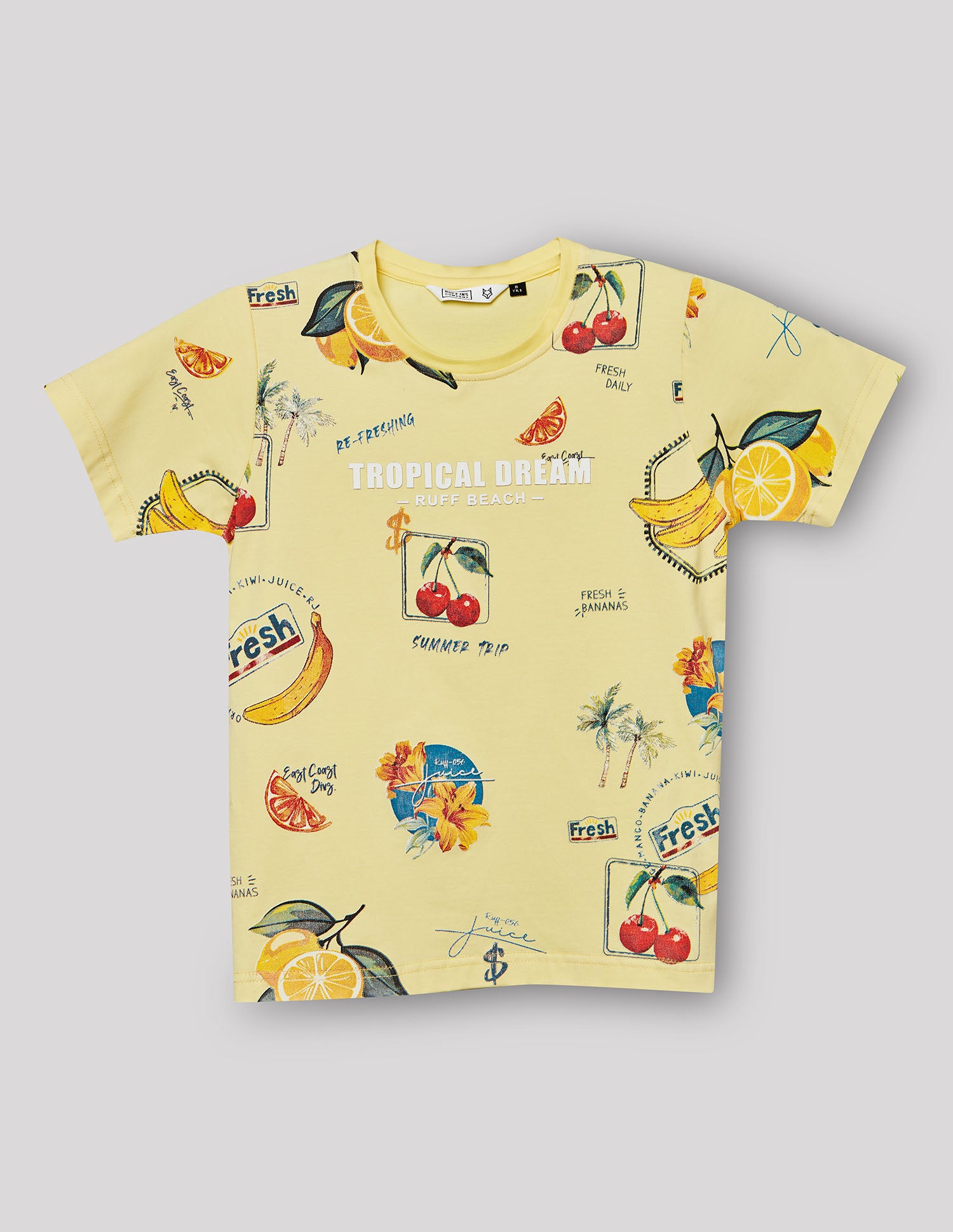 Boys Lemon Cotton Stretch Printed Crew Neck T-Shirt