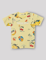 Boys Lemon Cotton Stretch Printed Crew Neck T-Shirt