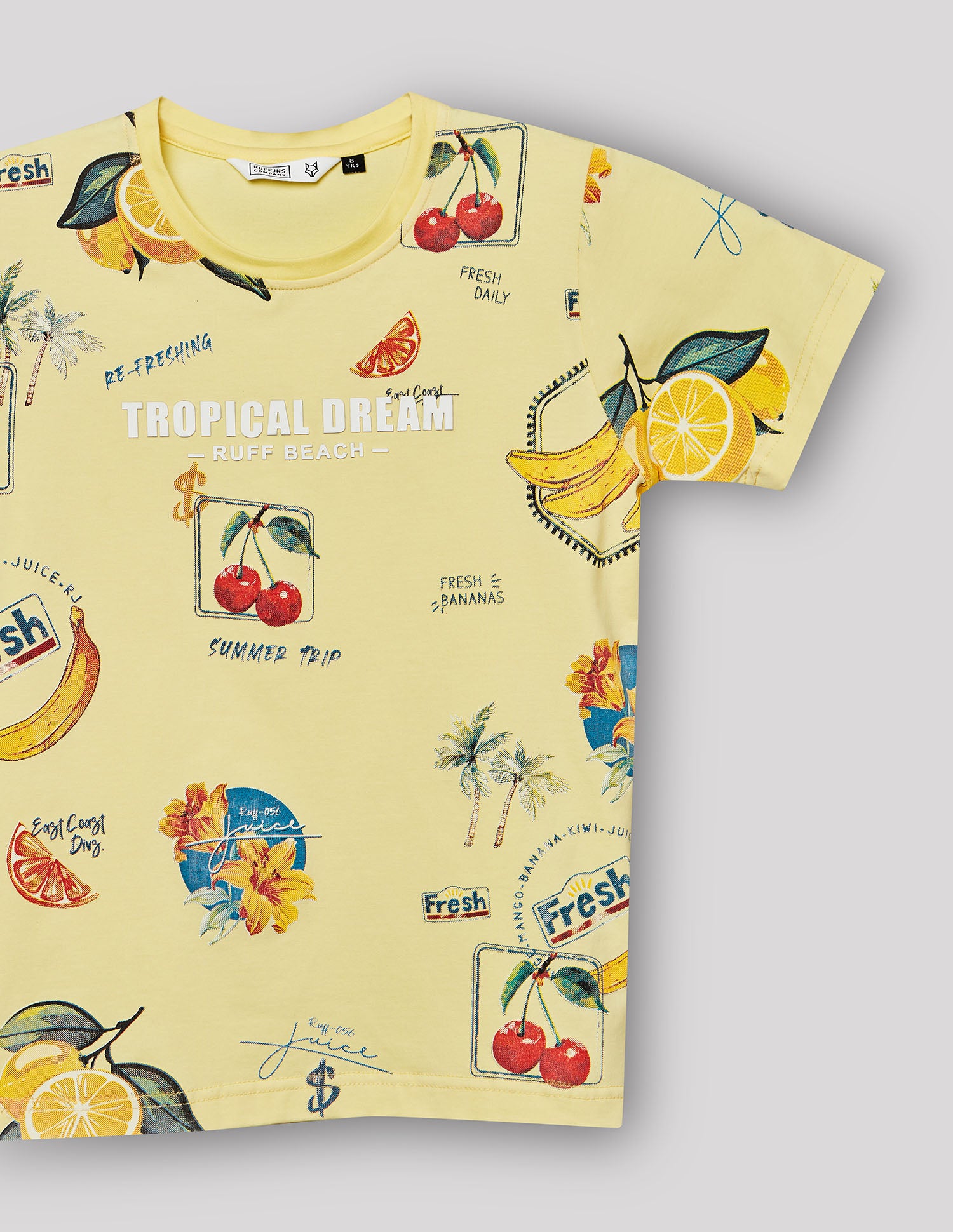 Boys Lemon Cotton Stretch Printed Crew Neck T-Shirt