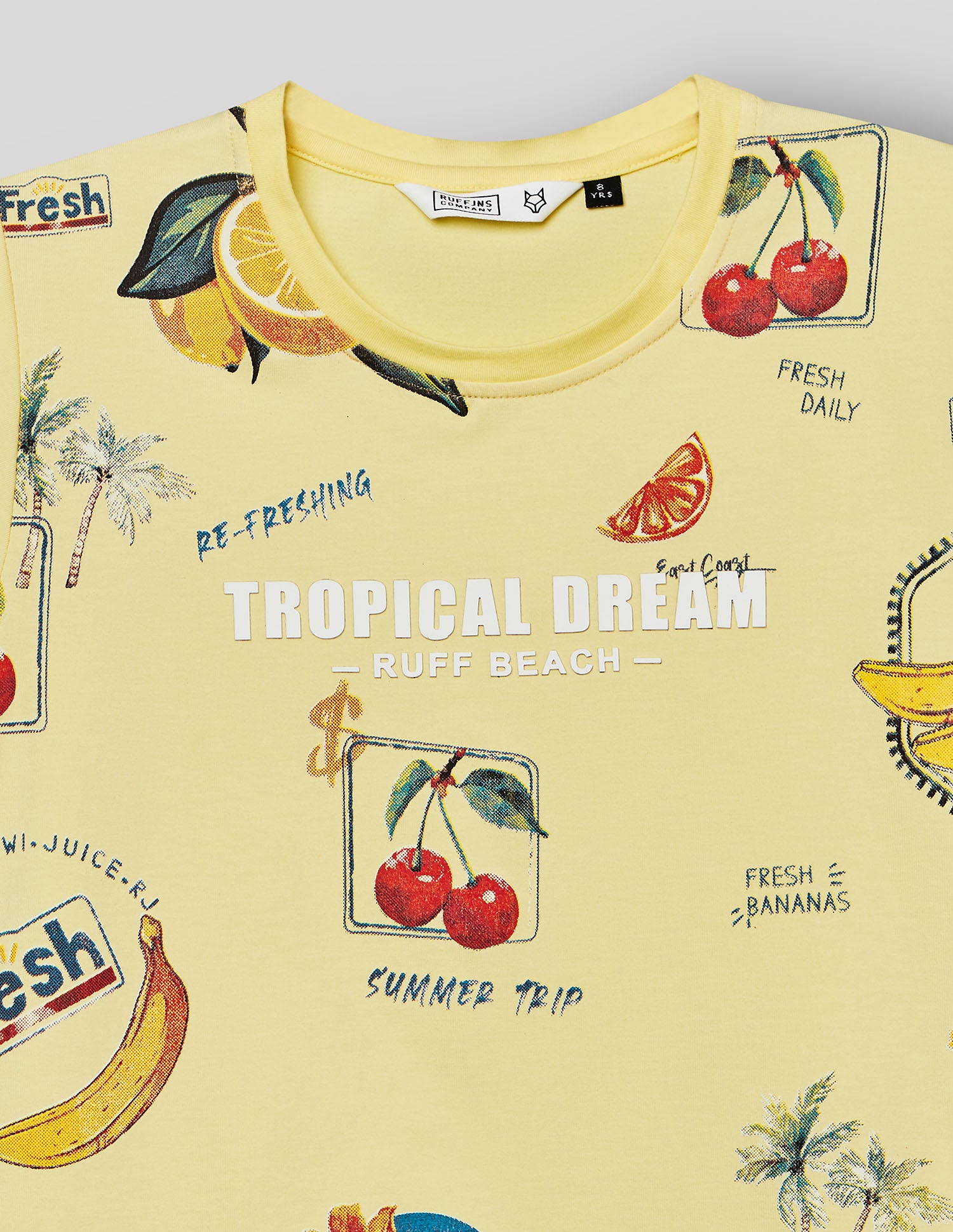 Boys Lemon Cotton Stretch Printed Crew Neck T-Shirt