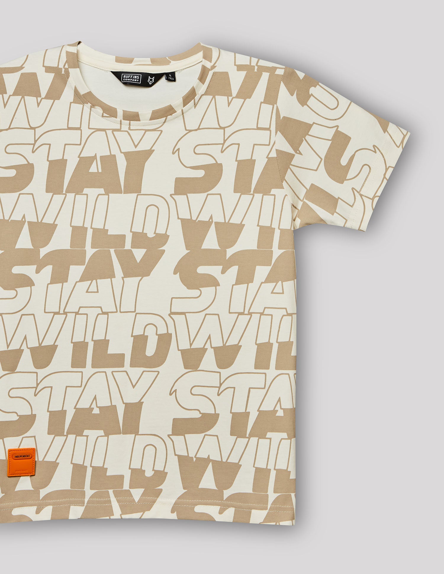 Boys Off White Cotton Stretch Printed Crew Neck T-Shirt