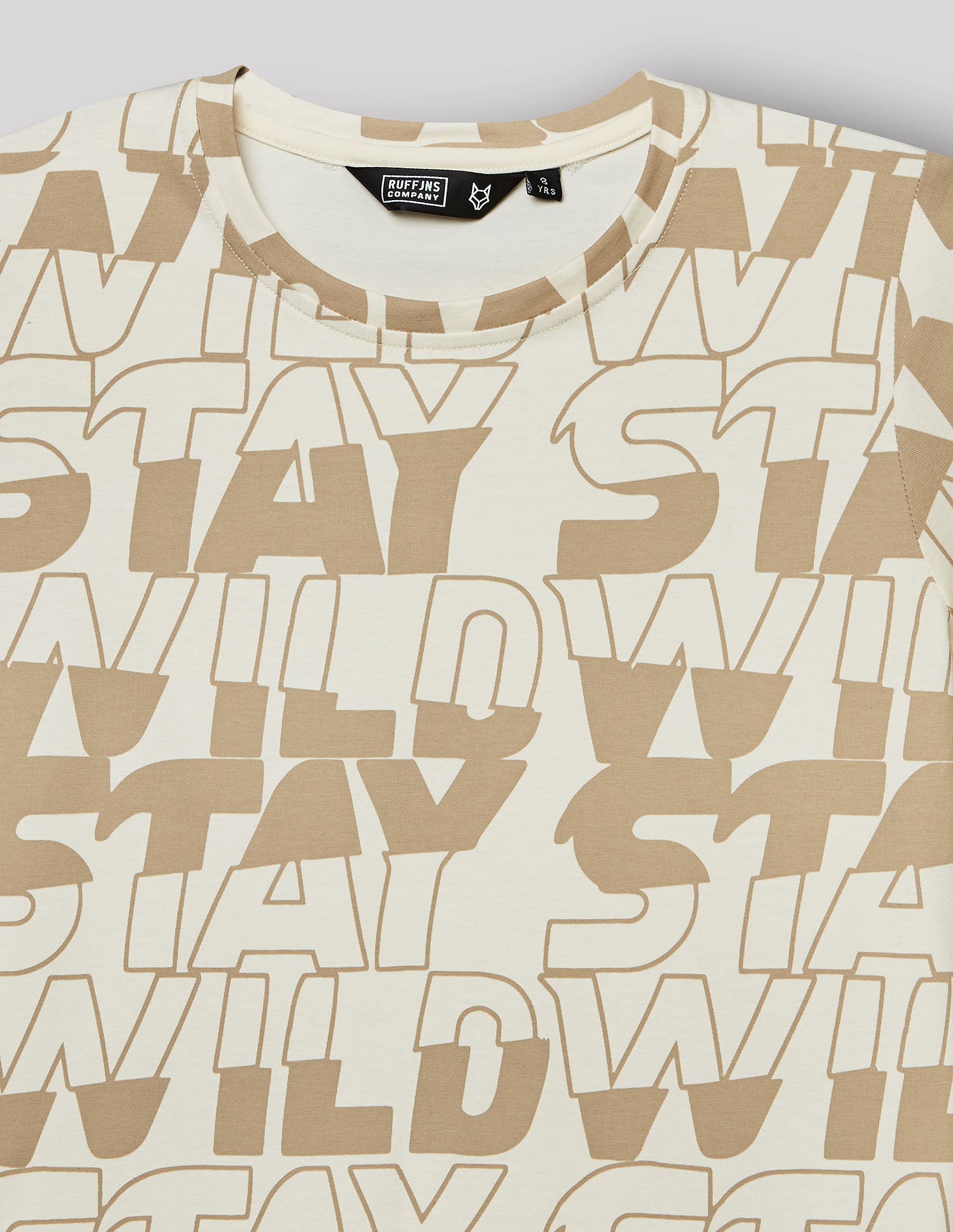 Boys Off White Cotton Stretch Printed Crew Neck T-Shirt