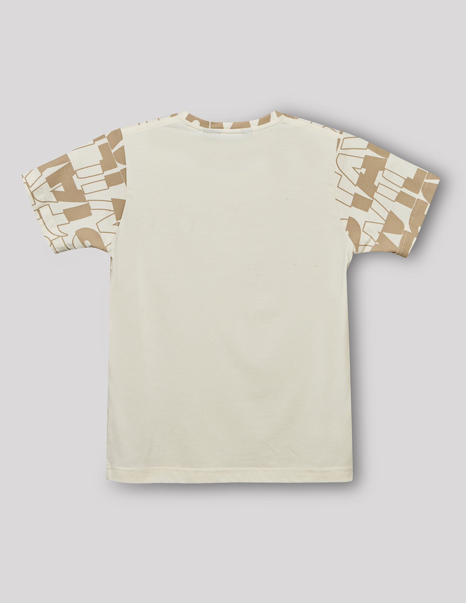 Boys Off White Cotton Stretch Printed Crew Neck T-Shirt