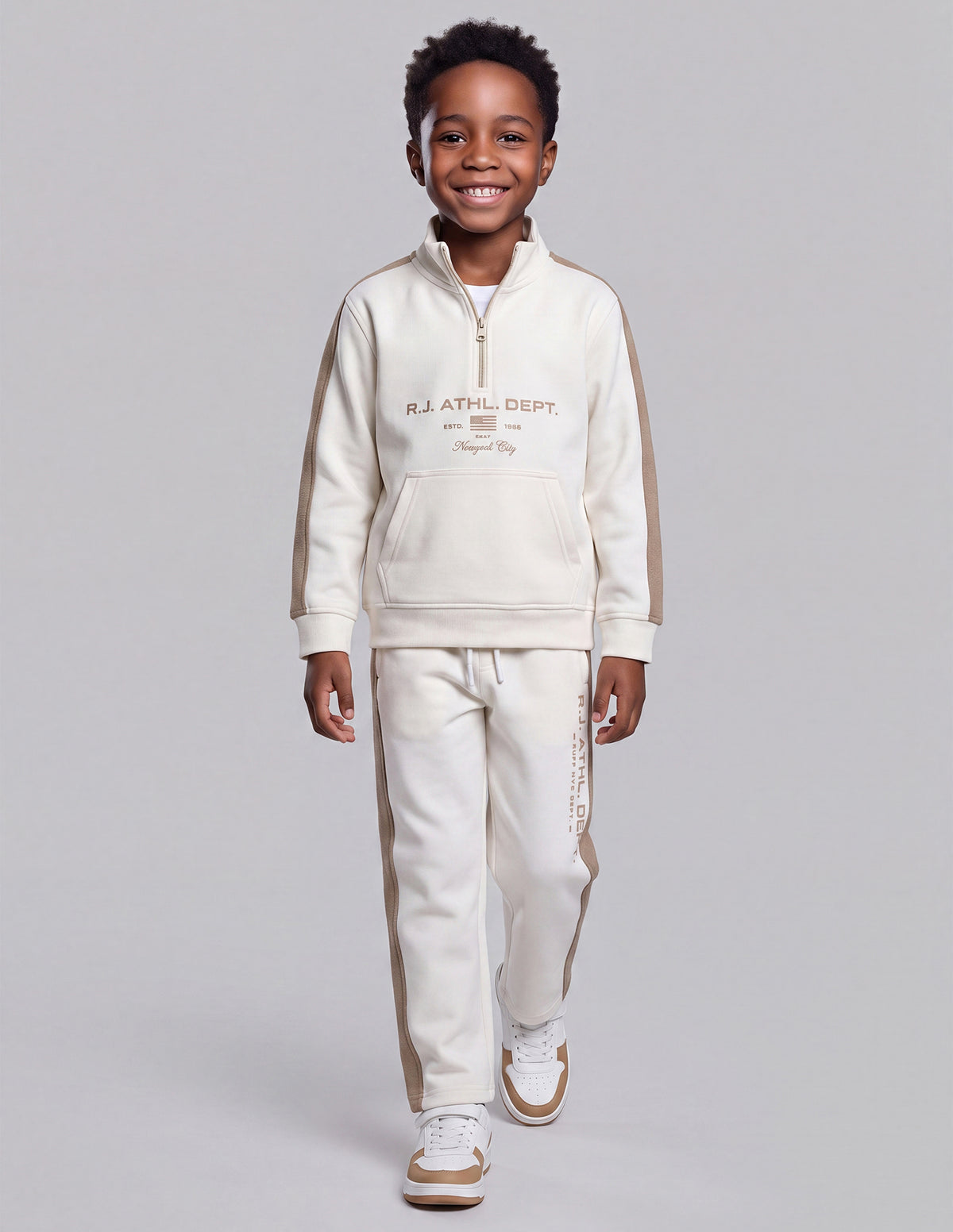 Boys Off White Cotton Blend Crew Neck T-Shirt