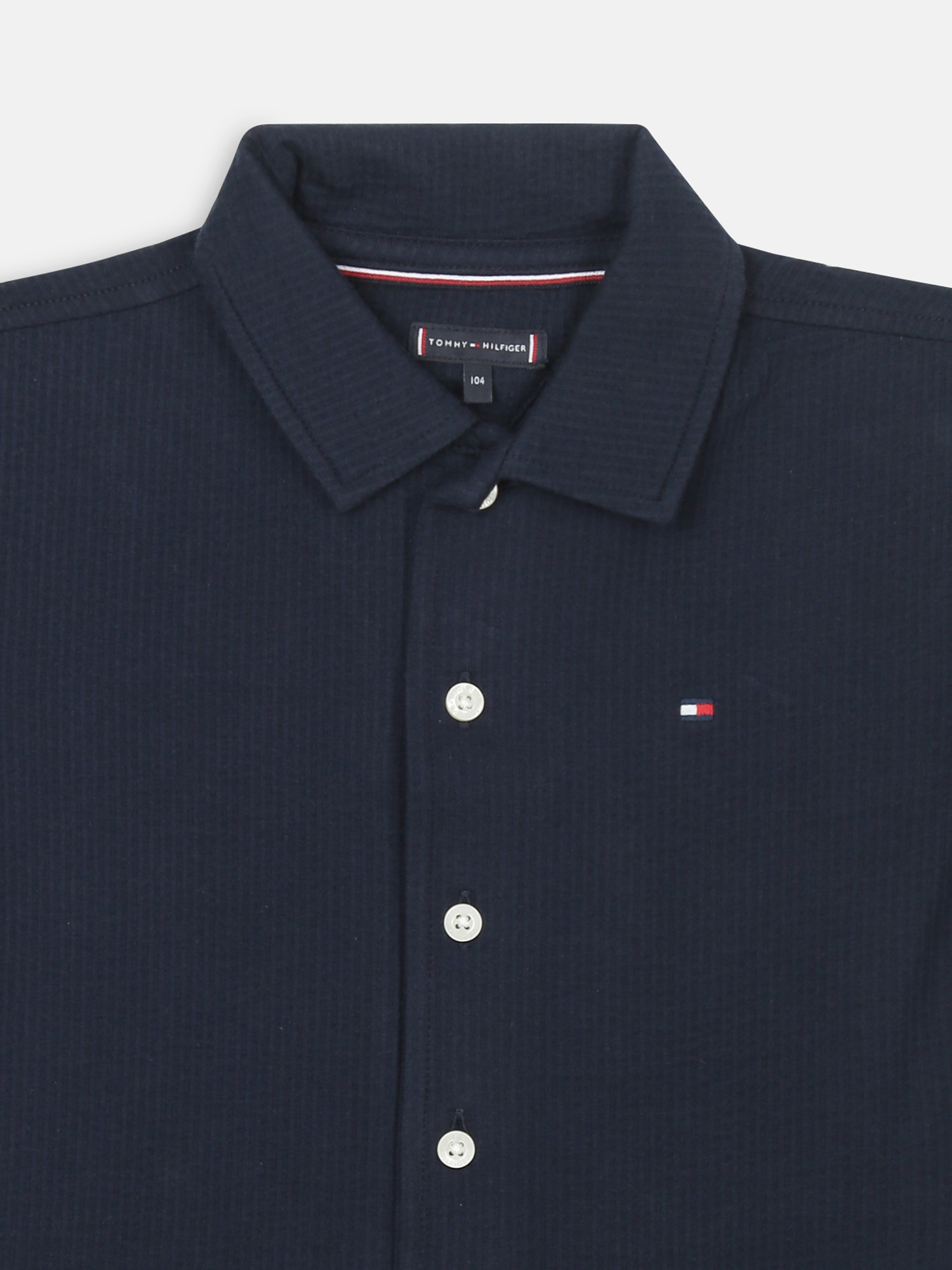 Boys Navy Self Design Cotton Shirt