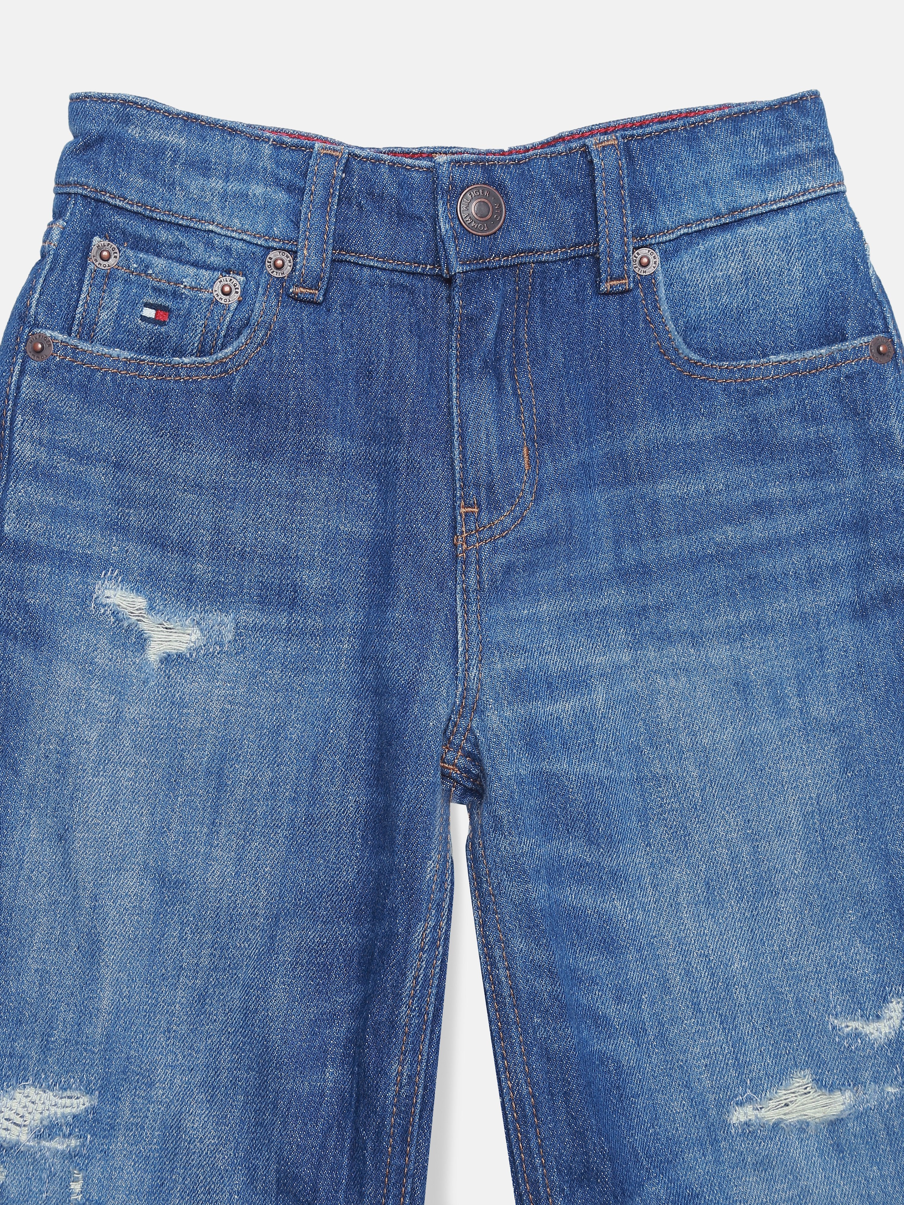 Boys Blue Embroidered Loose Fit Denim Bottom