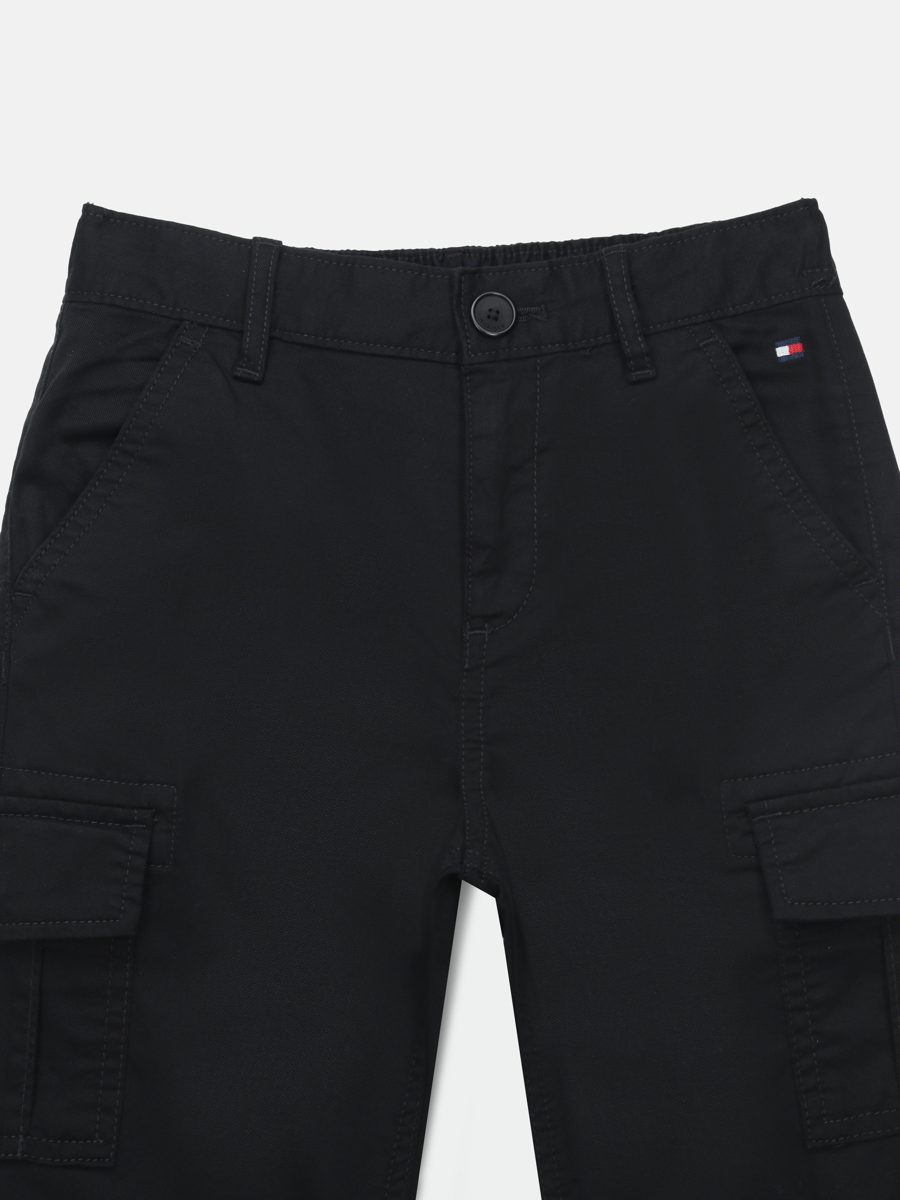 Boys Black Solid Relaxed Fit Casual Cotton Pants