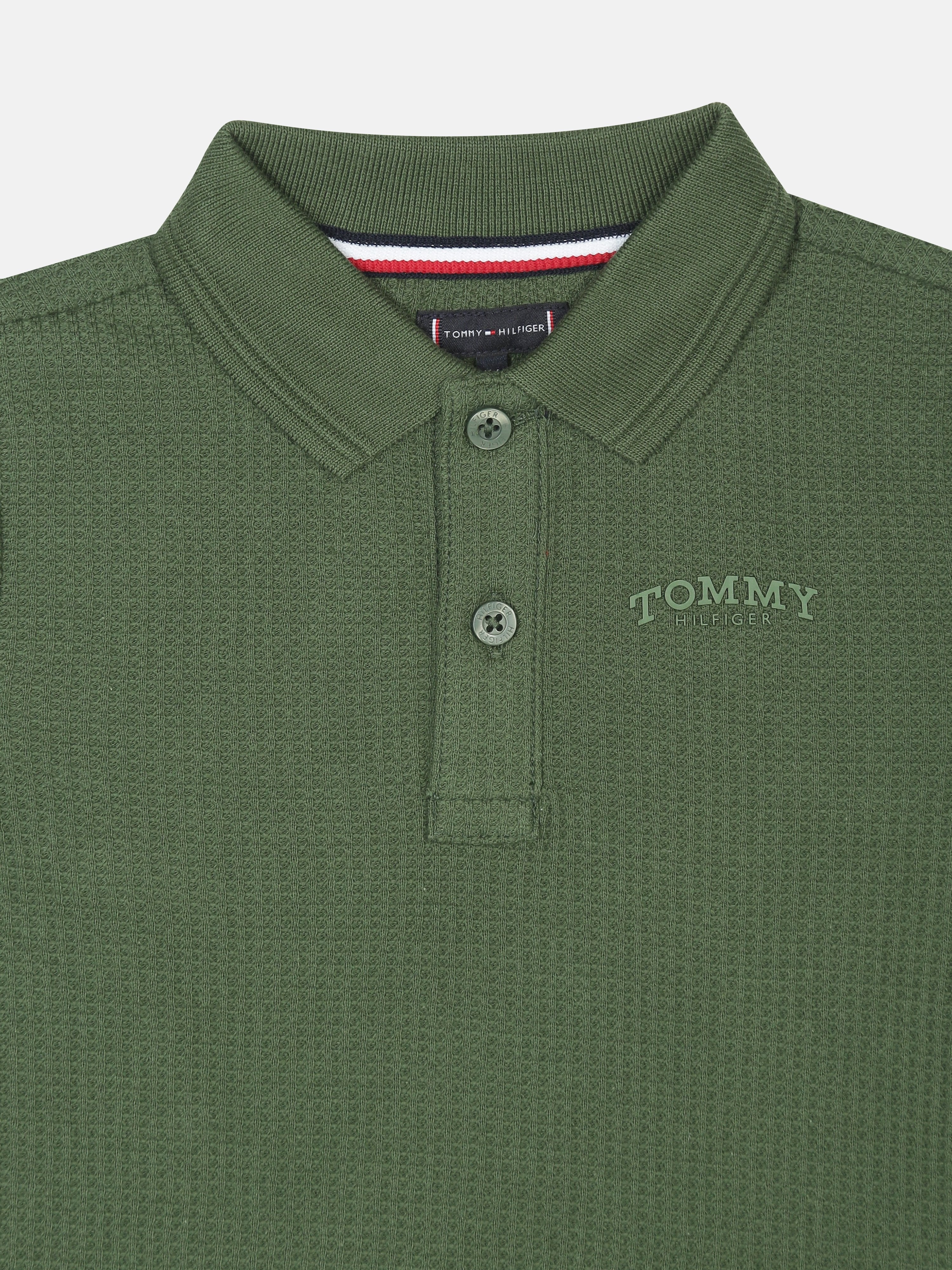 Girls Green Textured Cotton Blend Polo Knit Top