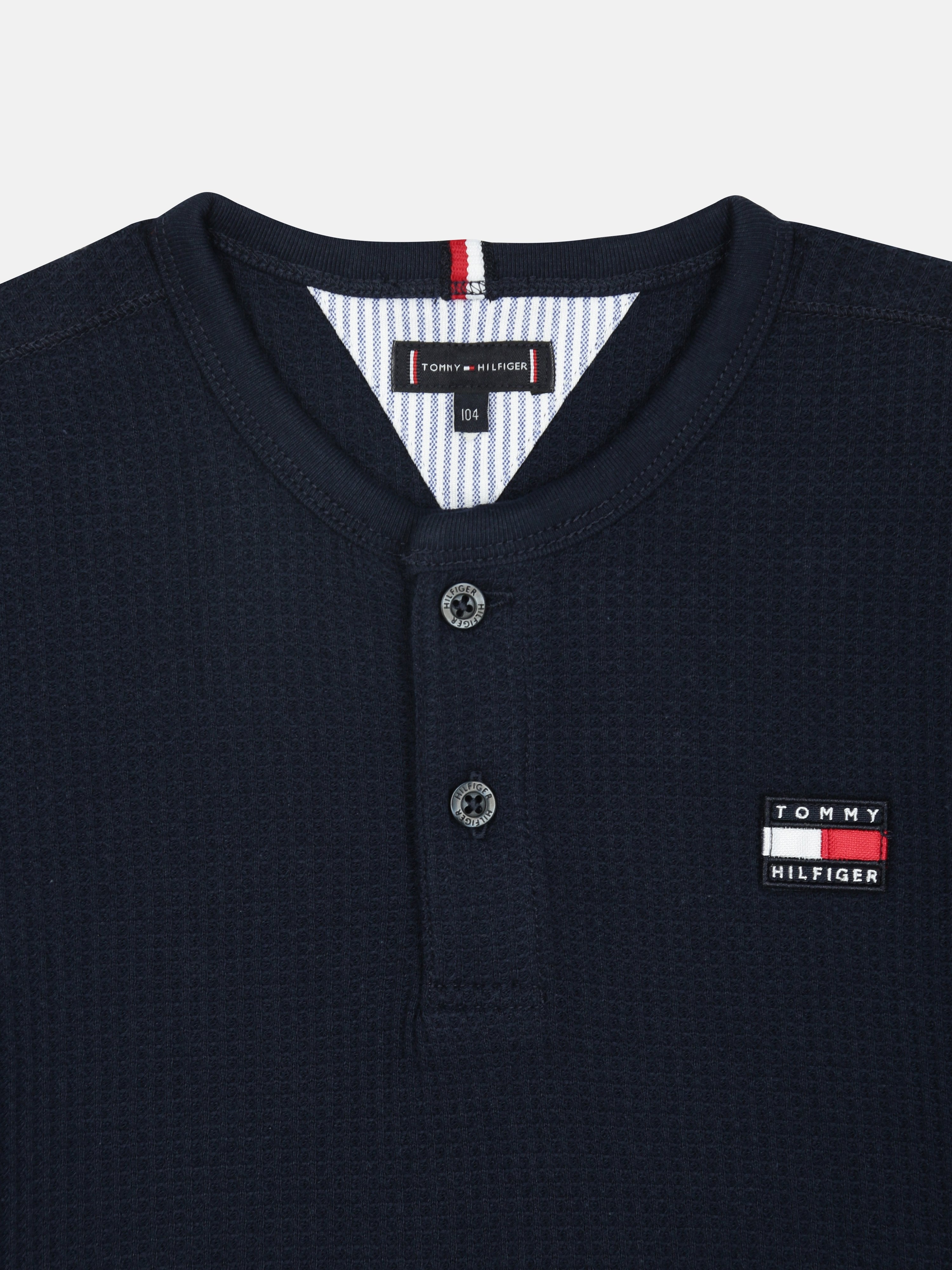 Boys Blue Solid Regular Fit Buttoned Knit Top