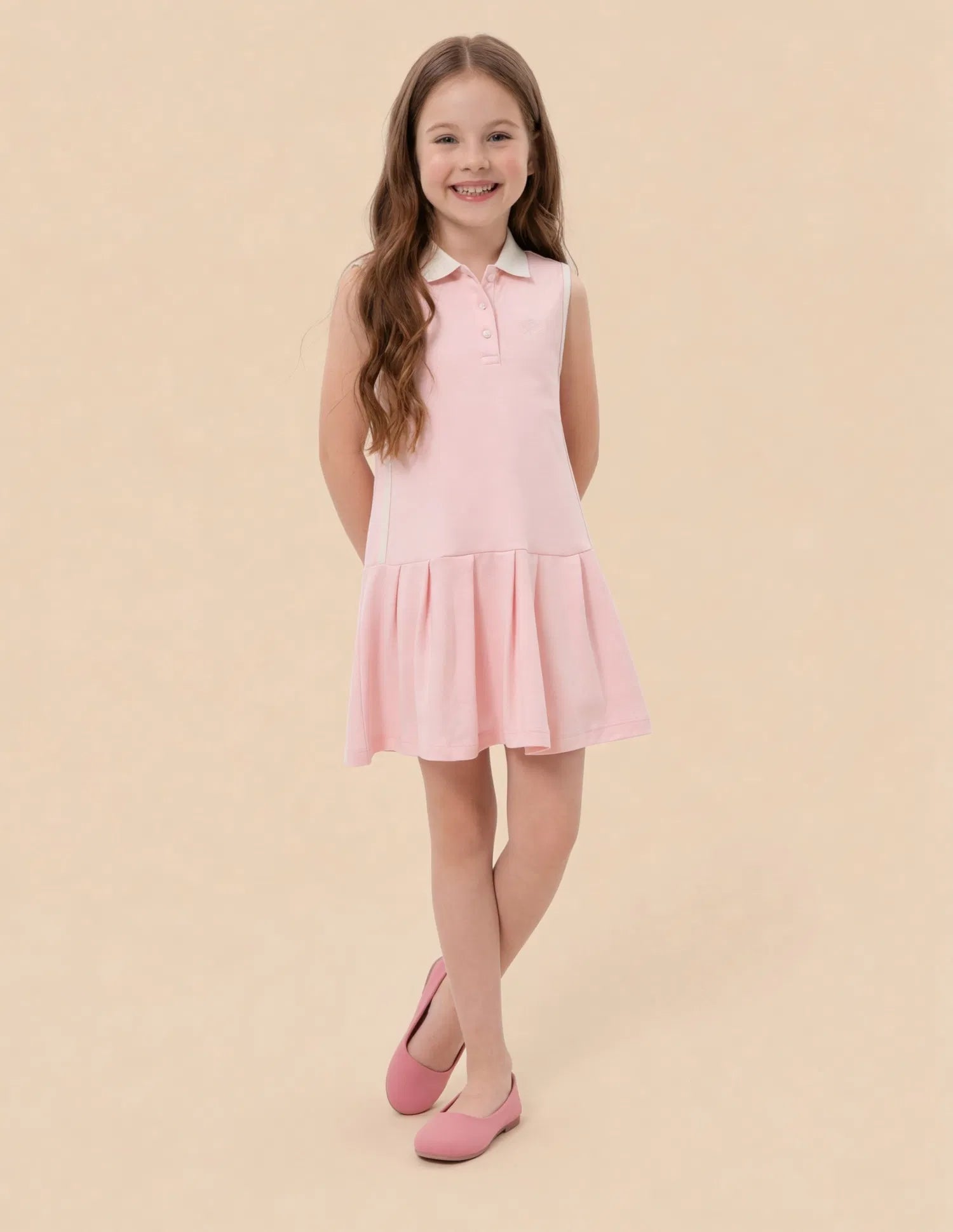 Girls Pink Cotton Drop Waist A-Line Knit Dress