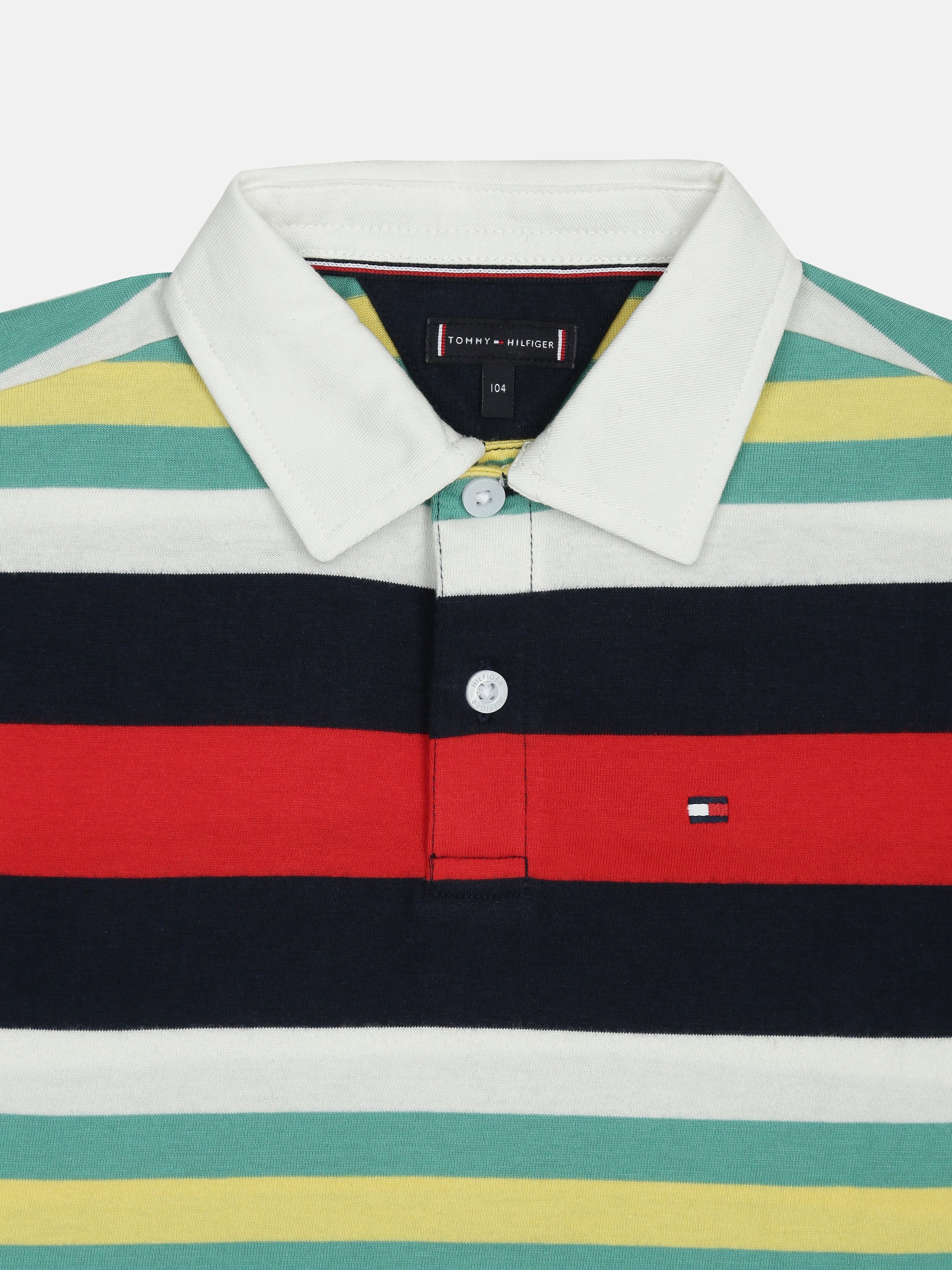 Boys Off White Striped Polo Collar Regular Fit Knit Top