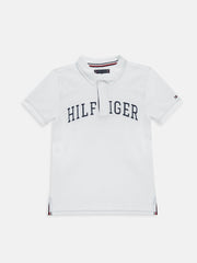 Boys White Logo Polo Collar Knit T-Shirt