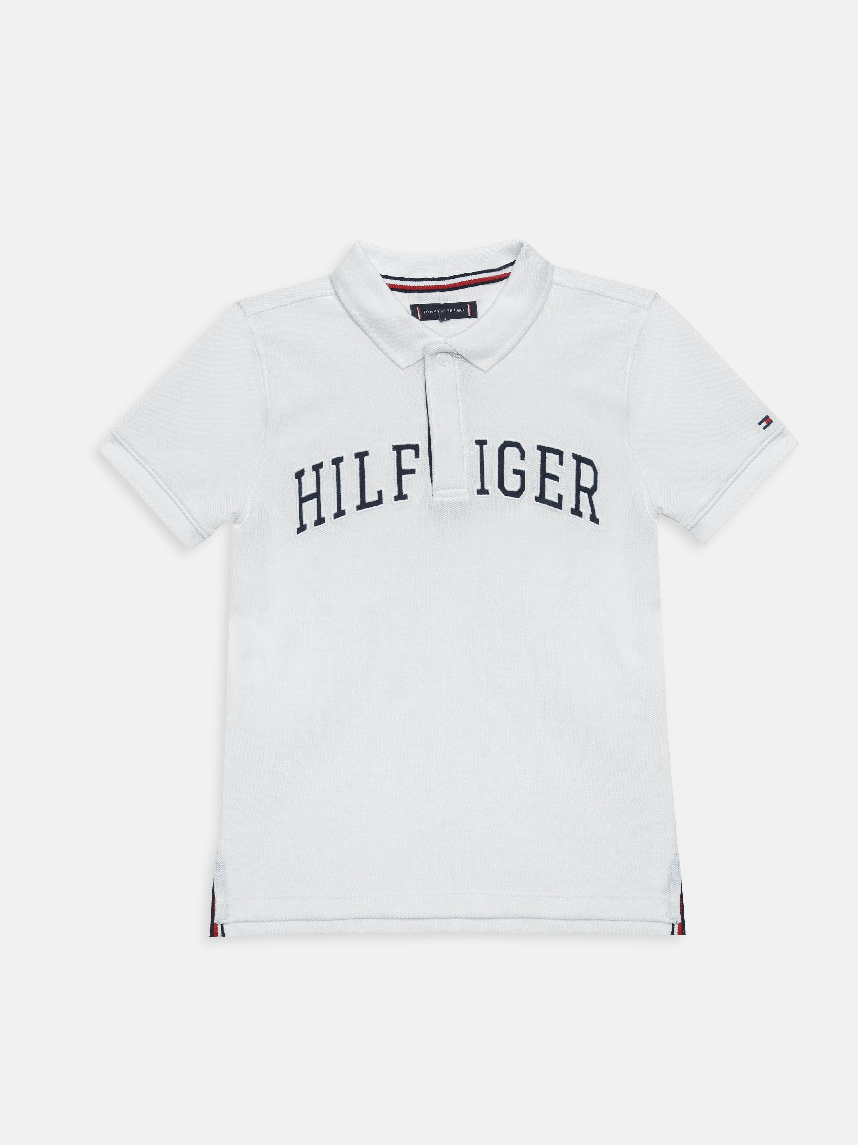 Boys White Logo Polo Collar Knit T-Shirt