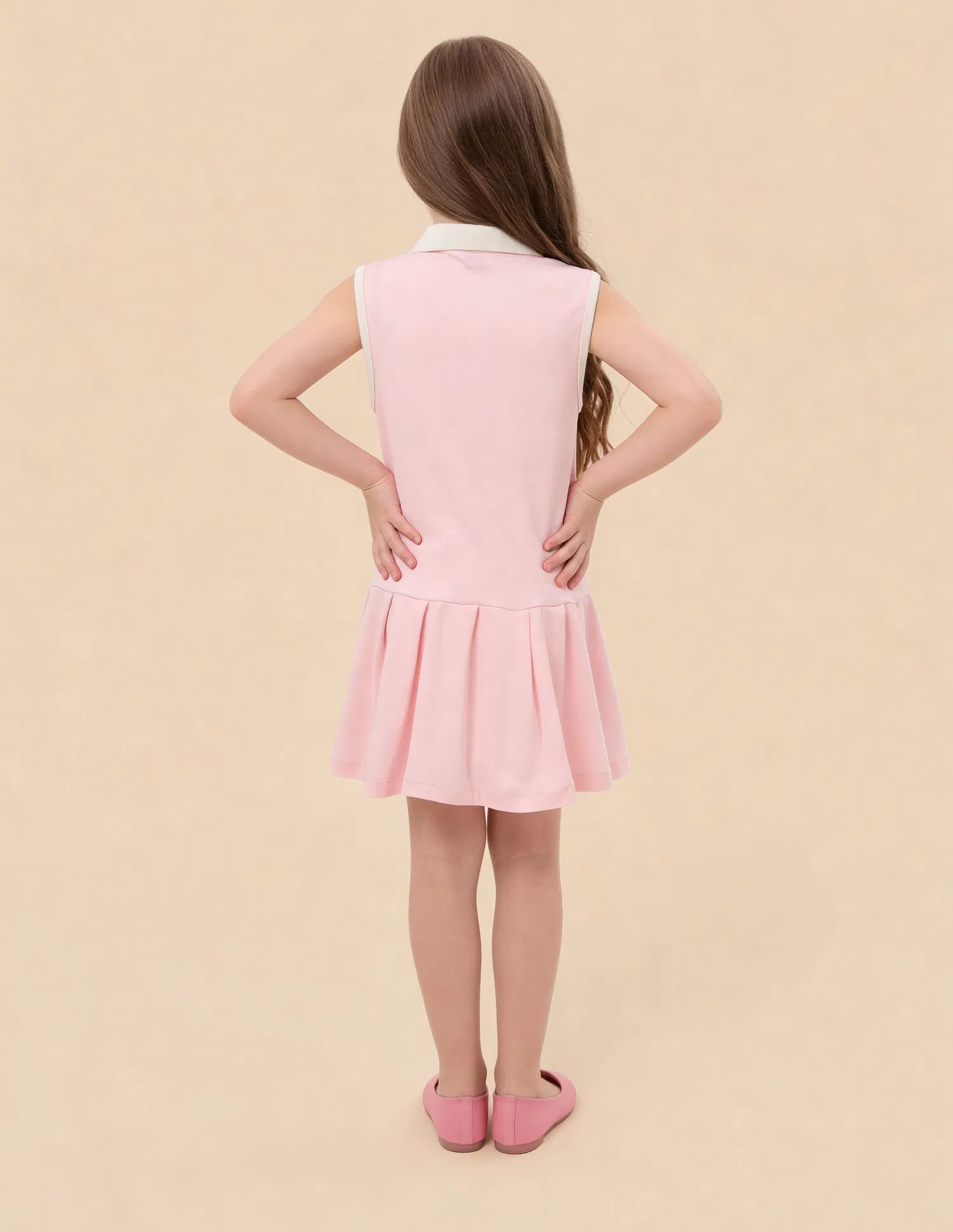 Girls Pink Cotton Drop Waist A-Line Knit Dress