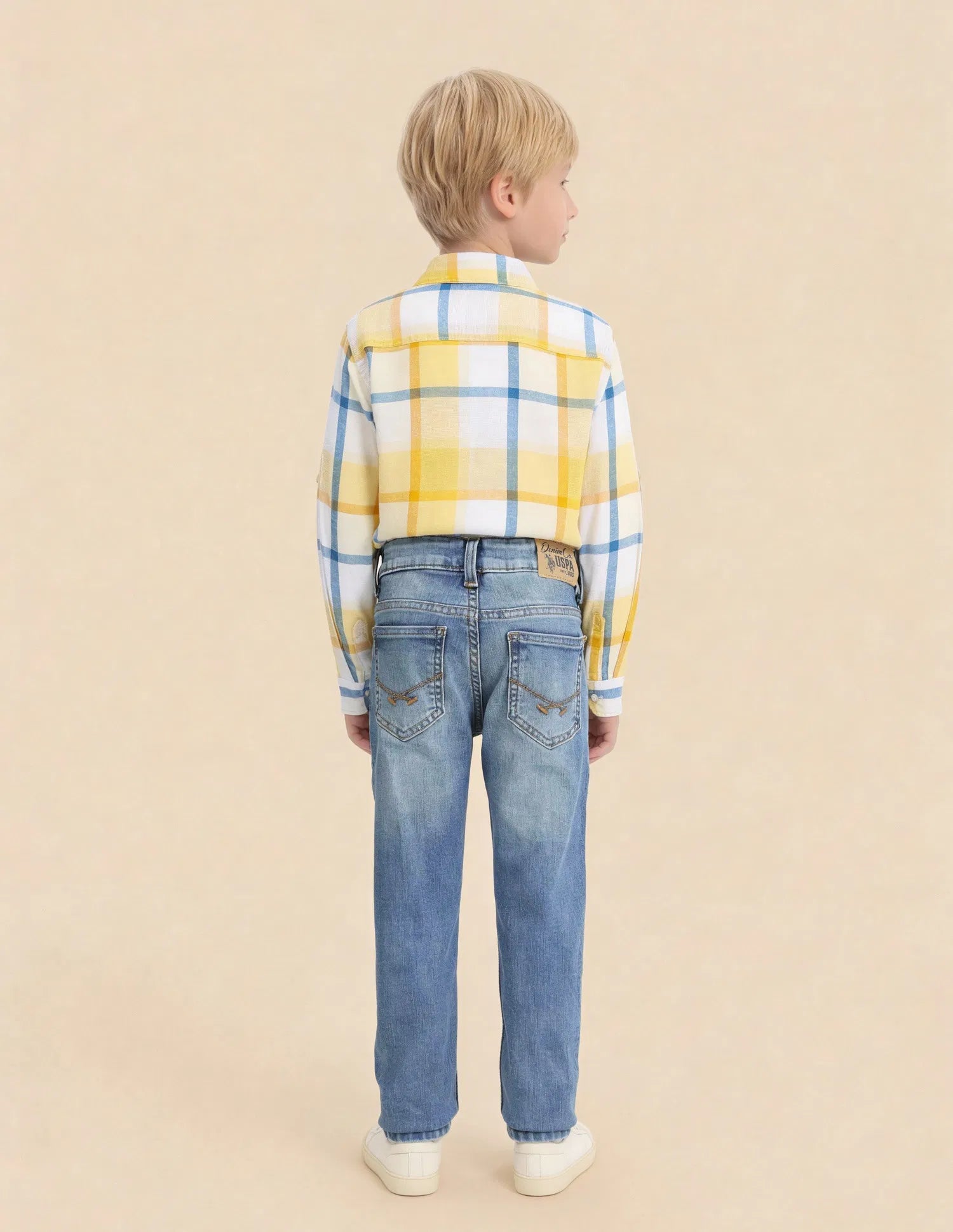 Boys Light Blue Cotton Whiskered Slim Fit Jeans
