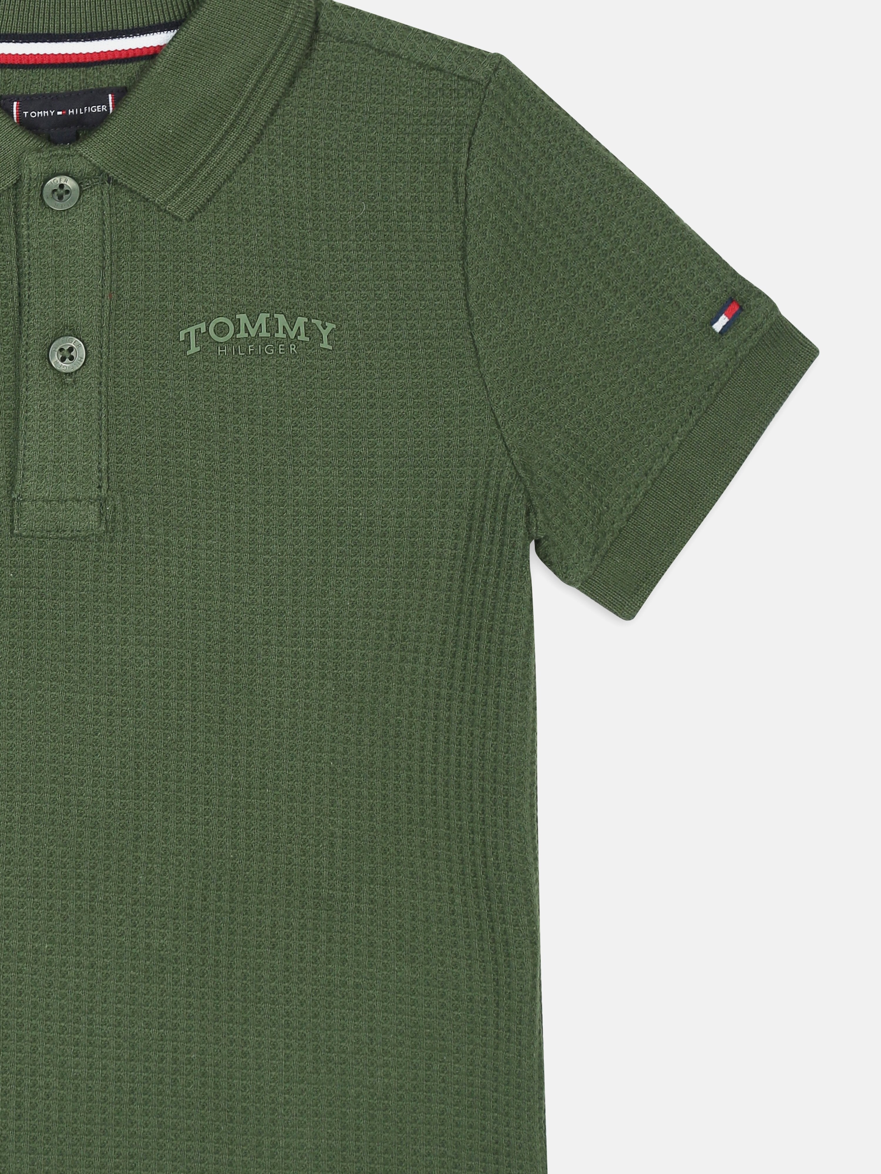 Girls Green Textured Cotton Blend Polo Knit Top