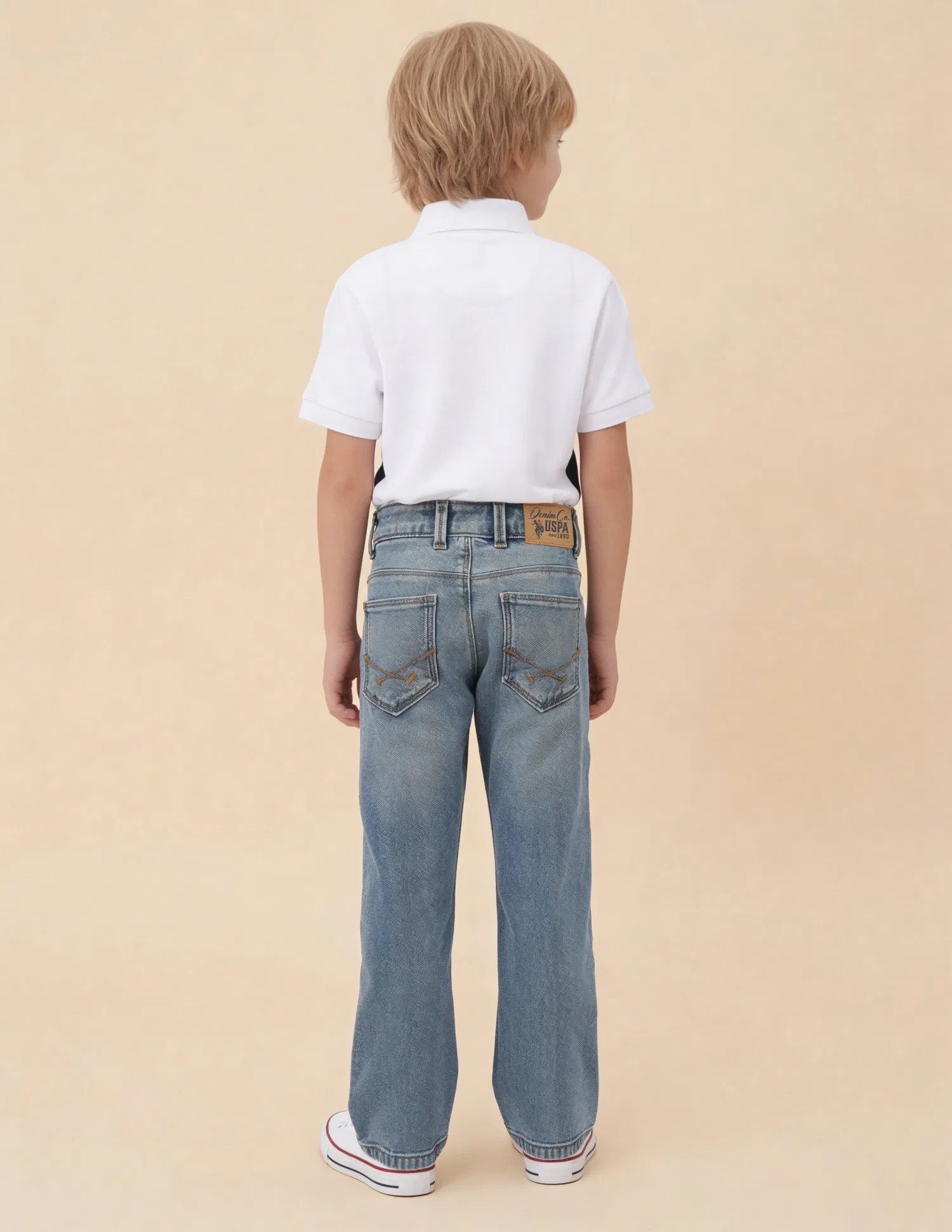 Boys Light Blue Cotton Blend Whiskered Relaxed Fit Jeans