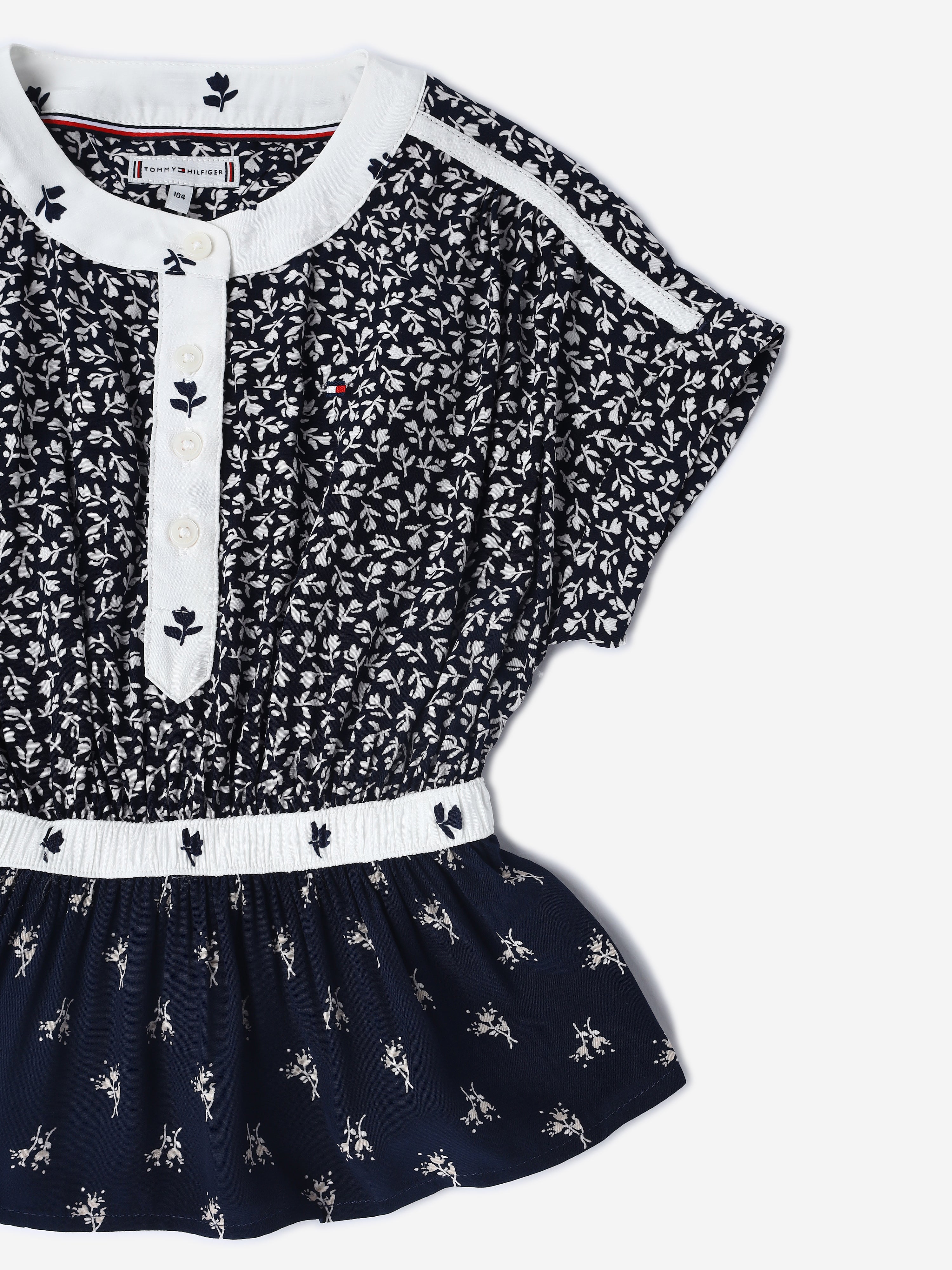 Girls Blue Printed Ecovero Viscose Casual Woven Top