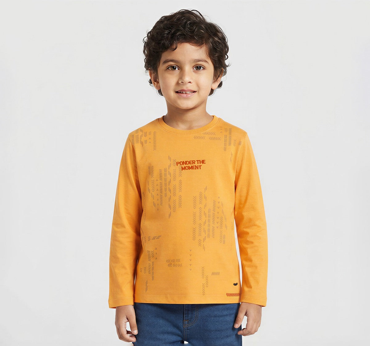 Full Slevees Crew Neck T-Shirt Withprint Yellow