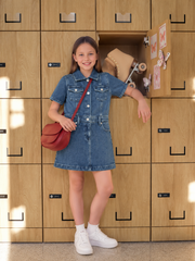 Girls Cotton Spread Collar Denim Dress Classic