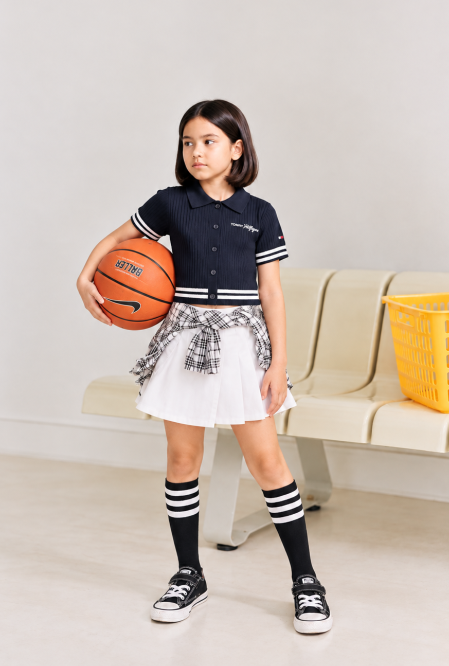 Girls Solid Regular Fit Cotton Polo T-Shirt Dark Night Navy