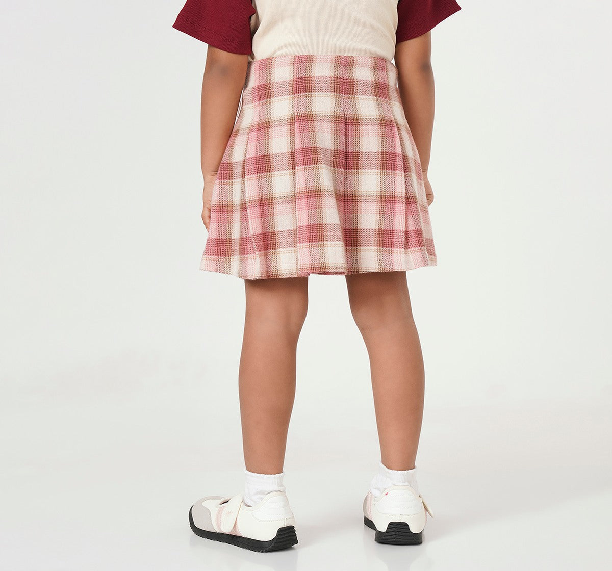 Girls Pink Plaid Check Pleated Skirt