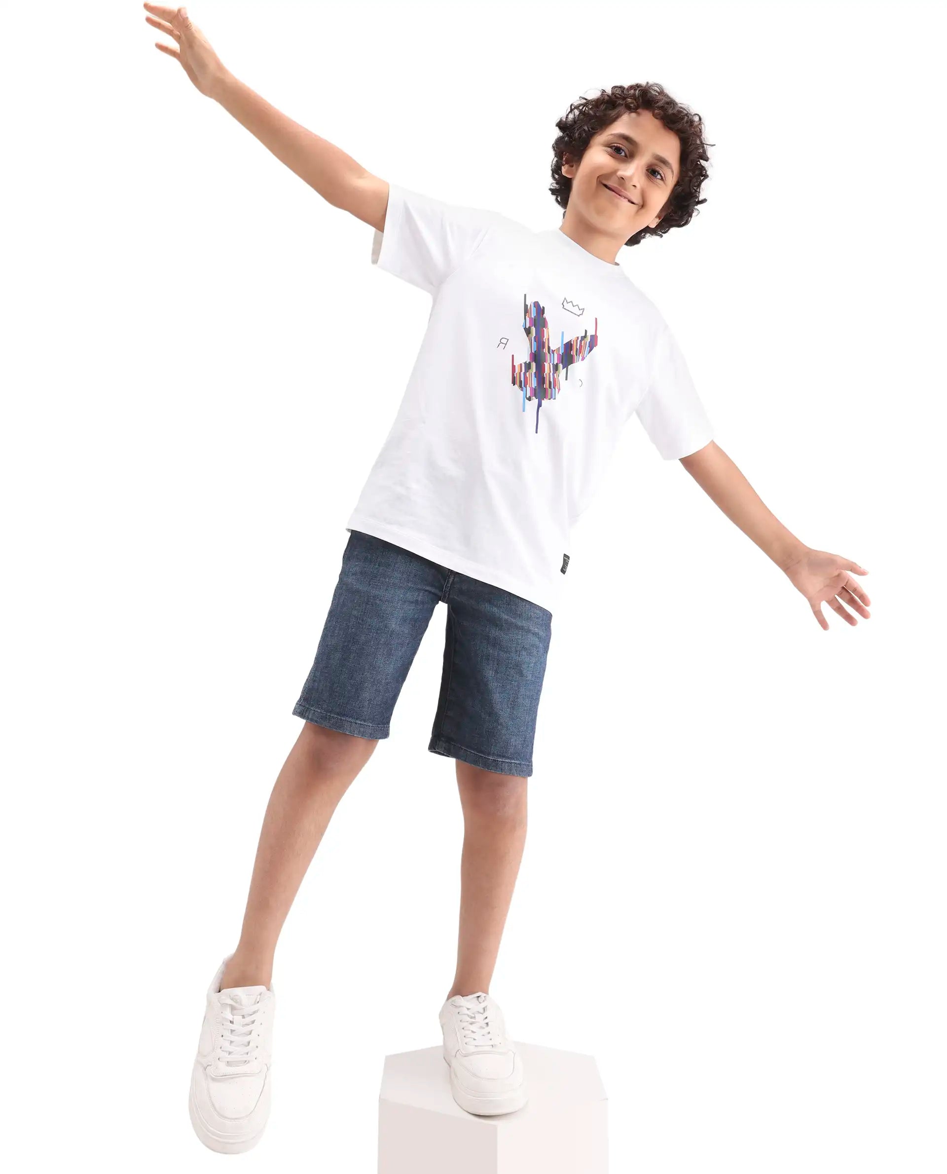 Rare Ones Boys Dark Blue Regular Fit Cotton Blend Shorts