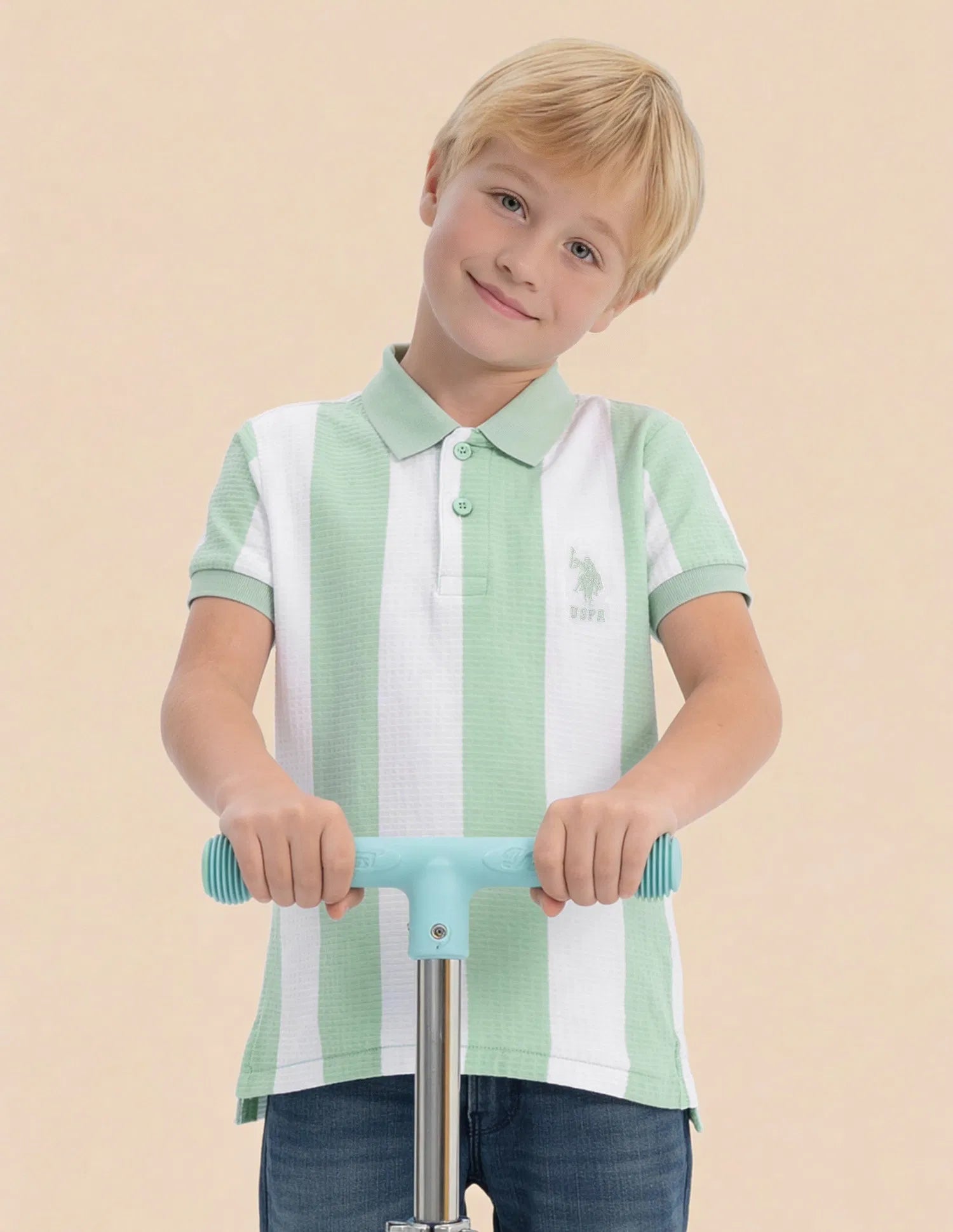 Boys Vertical Striped Cotton Polo Shirt – Regular Fit