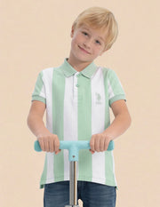 Boys Vertical Striped Cotton Polo Shirt – Regular Fit