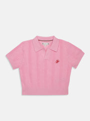 Girls Regenerative Cotton Knit Polo Top with Self Design