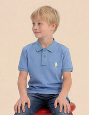Boys Blue Cotton Blend Solid Regular Fit Polo Shirt
